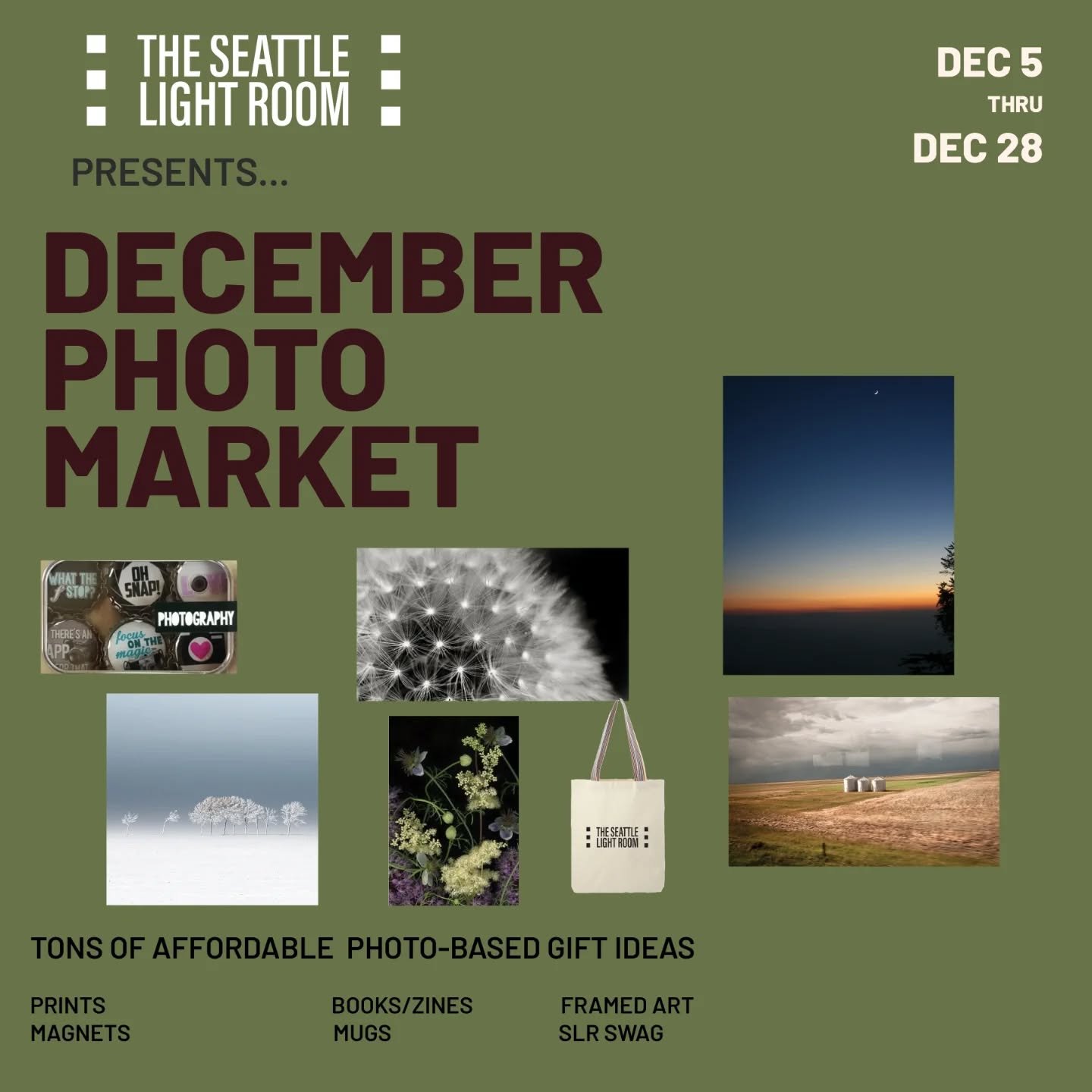 Coming up next... December Photography Market!! Starting next weekend through December we will have photo gifts galore! Prints, magnets, swag, zines, oh my!! 

20+ artists will be selling their gorgeous photo based items. Come stock up on gifts or ju