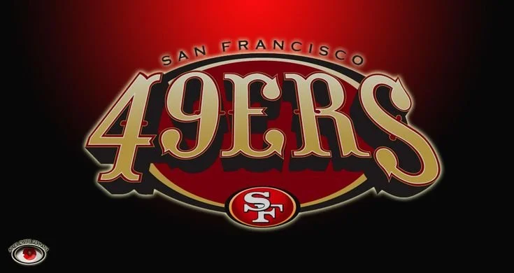 San Francisco 49ers logo with red background and team name in large letters
