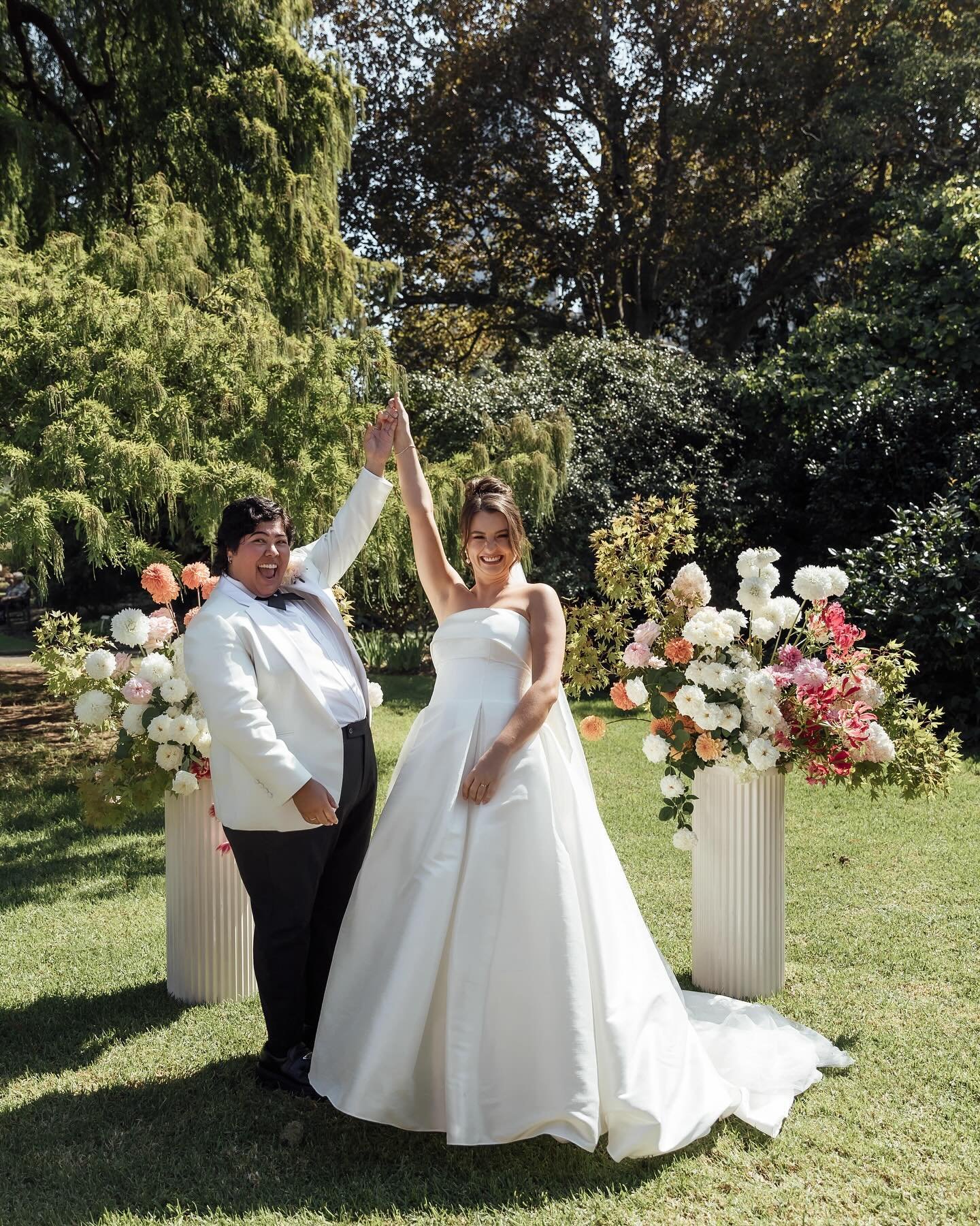 Grace &amp; Diana 🤍 It was so special seeing these wonderful humans tie the knot recently. Grace and Diana married at one of my favourites, the Botanic Gardens, hosting a garden party for their guests, complete with aperol spritzes, mini plates of b