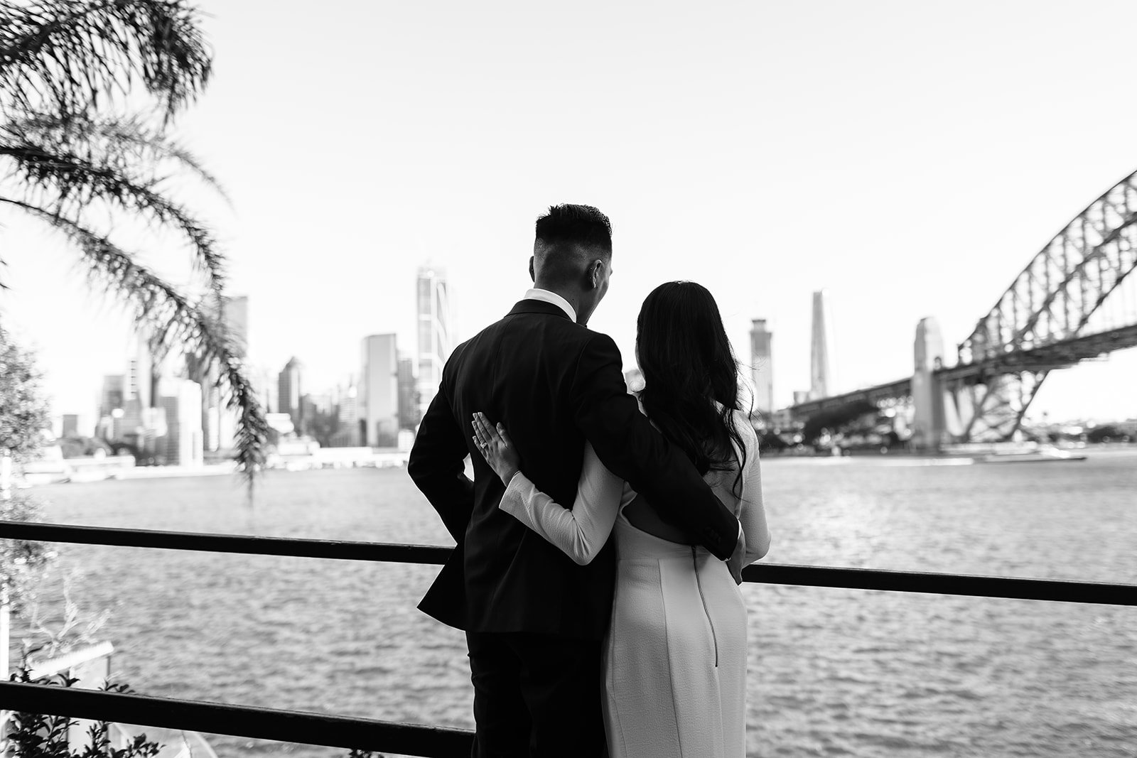 Bride and groom at with the Sydney Harbour Bridge in the background