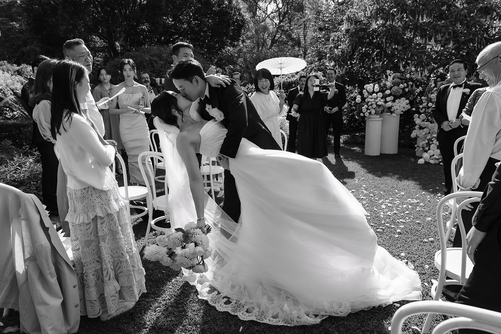 Bride and groom at Lion Gate lodge Royal Botanic Garden wedding ceremony