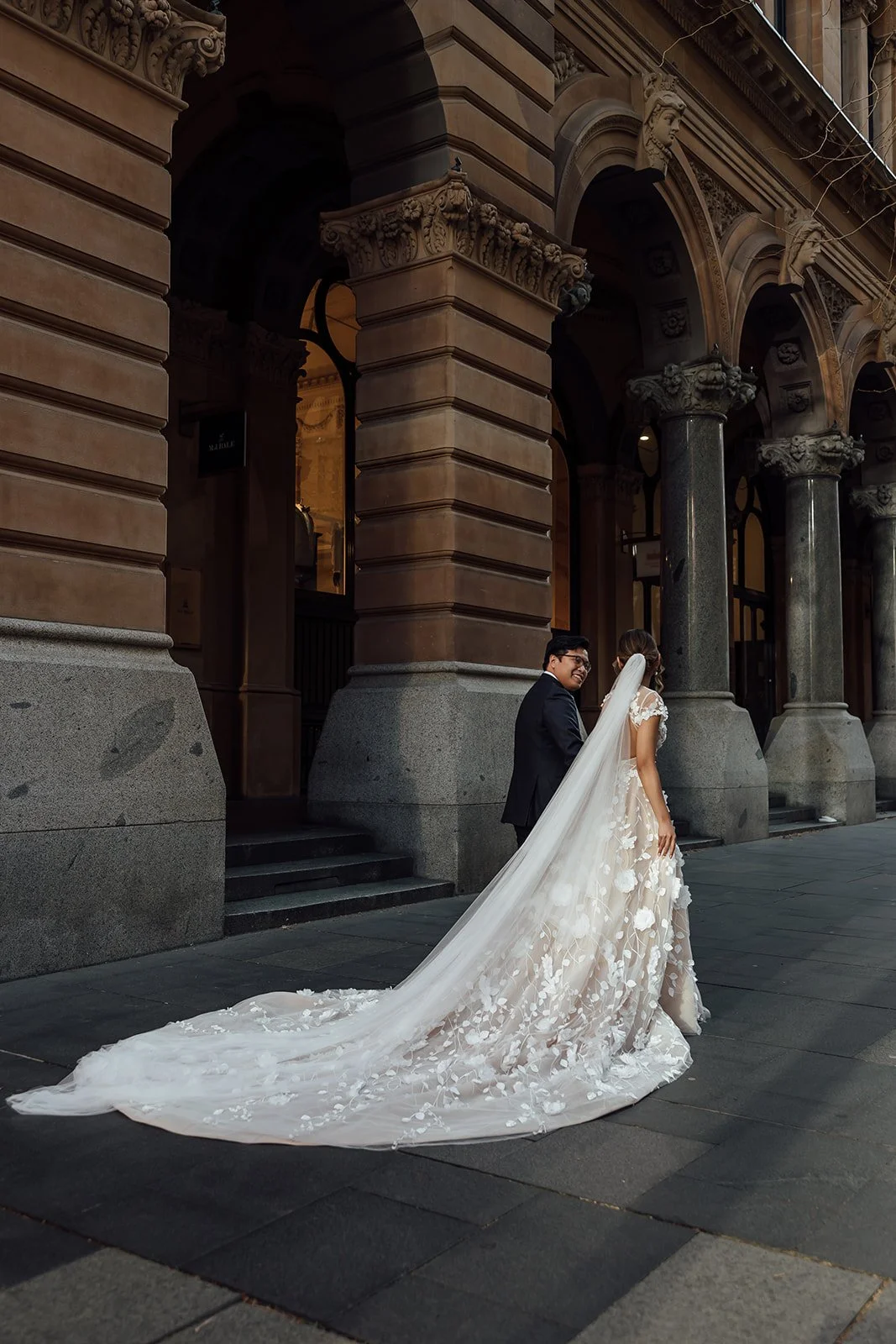 Bride and groom in Martin Place Sydney