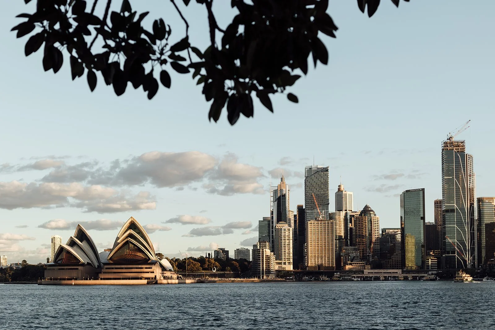 Sydney Opera House and Sydney skyline at sunset in winter