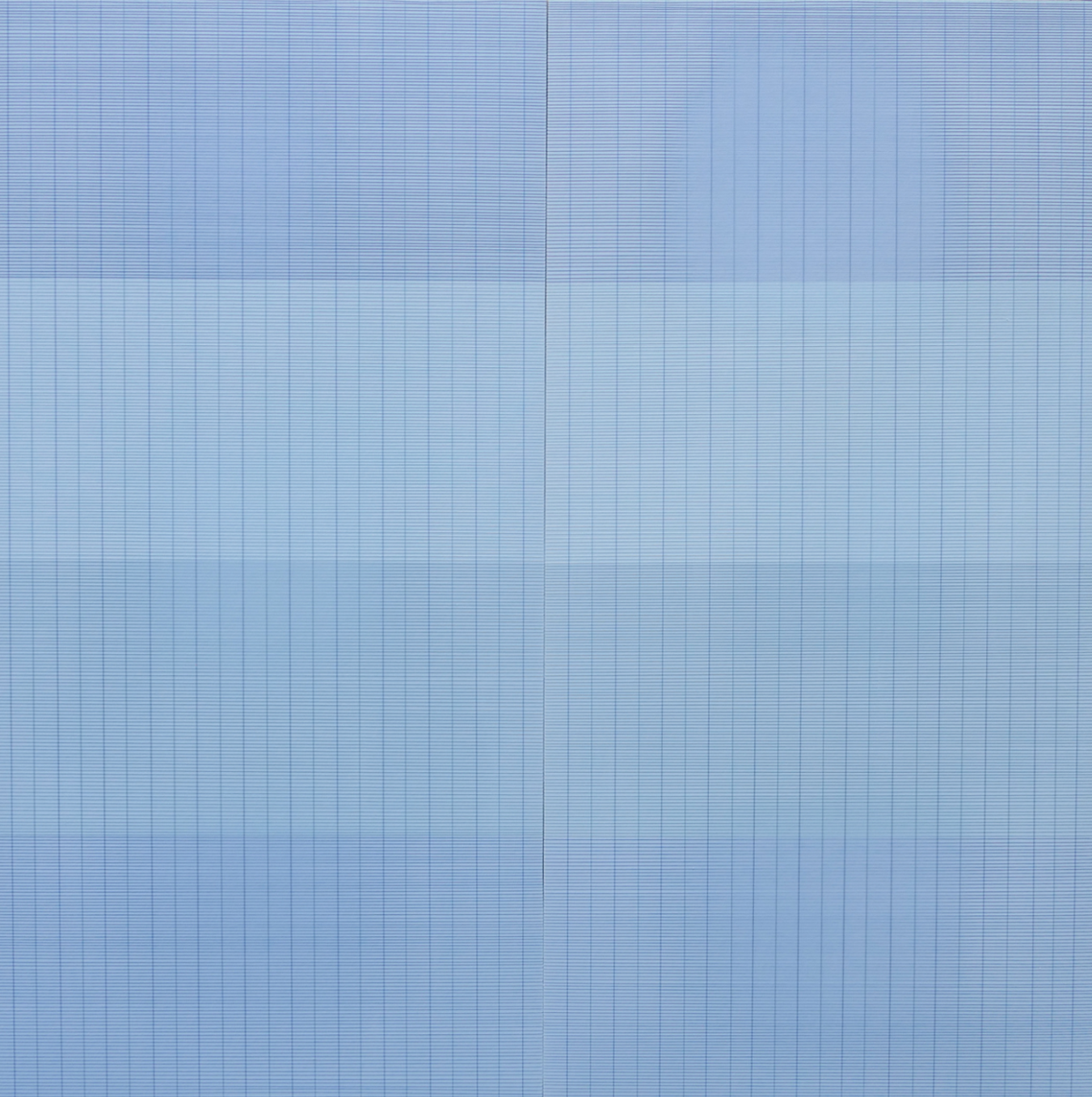 Present tense (blue). Thread and acrylic on wood. Linear monochrome artwork.