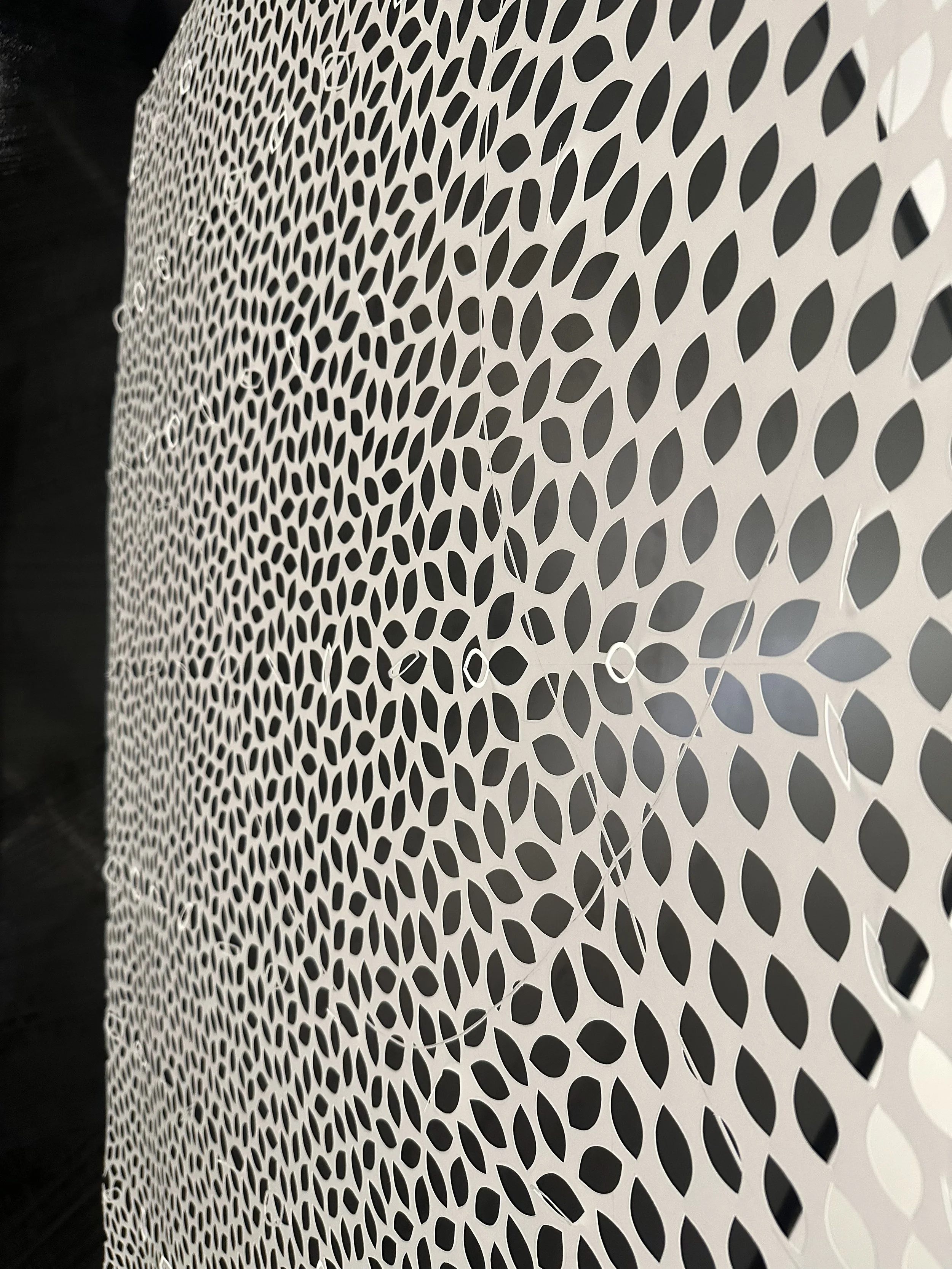 Light We Cannot See is an oversized Panel by Jaq Belcher, it is created to remain open, unframed.  This piece has thousands of vesica piscis created and mapped to appear along with delicate line.