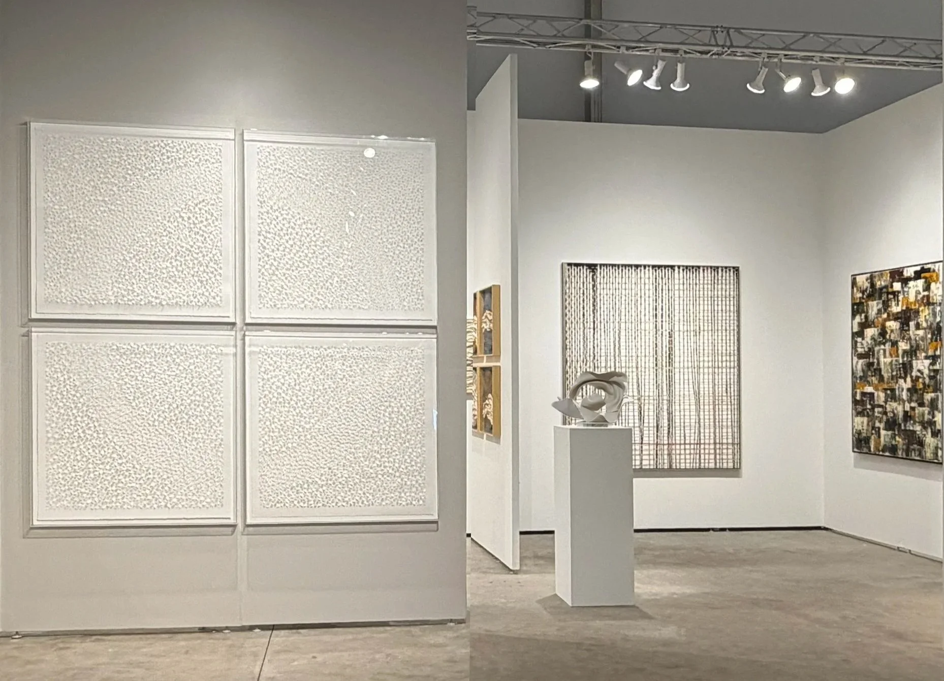 People walking and viewing artwork in an art gallery or exhibition space.
