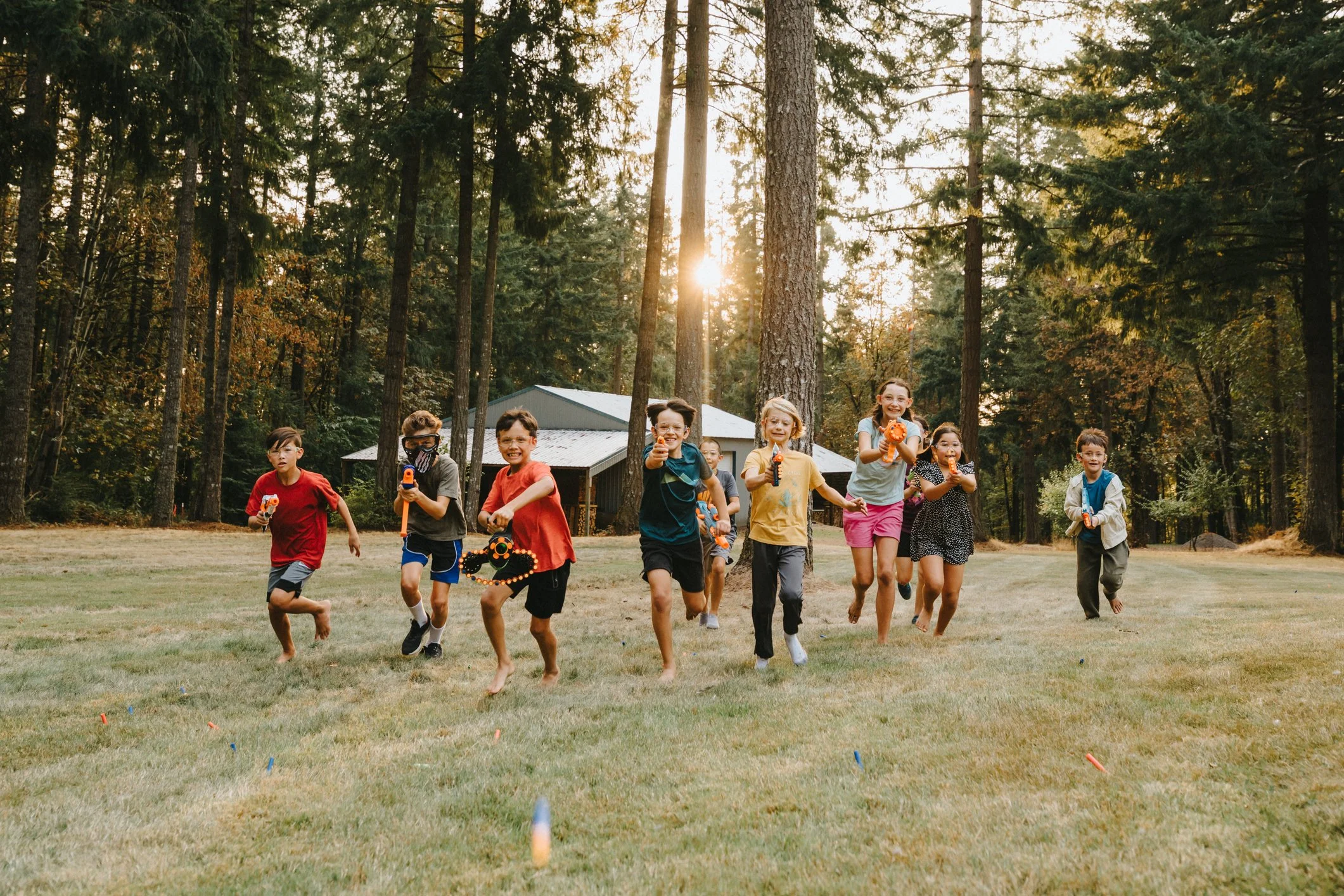 Nerf Players in a Nerf War Battle