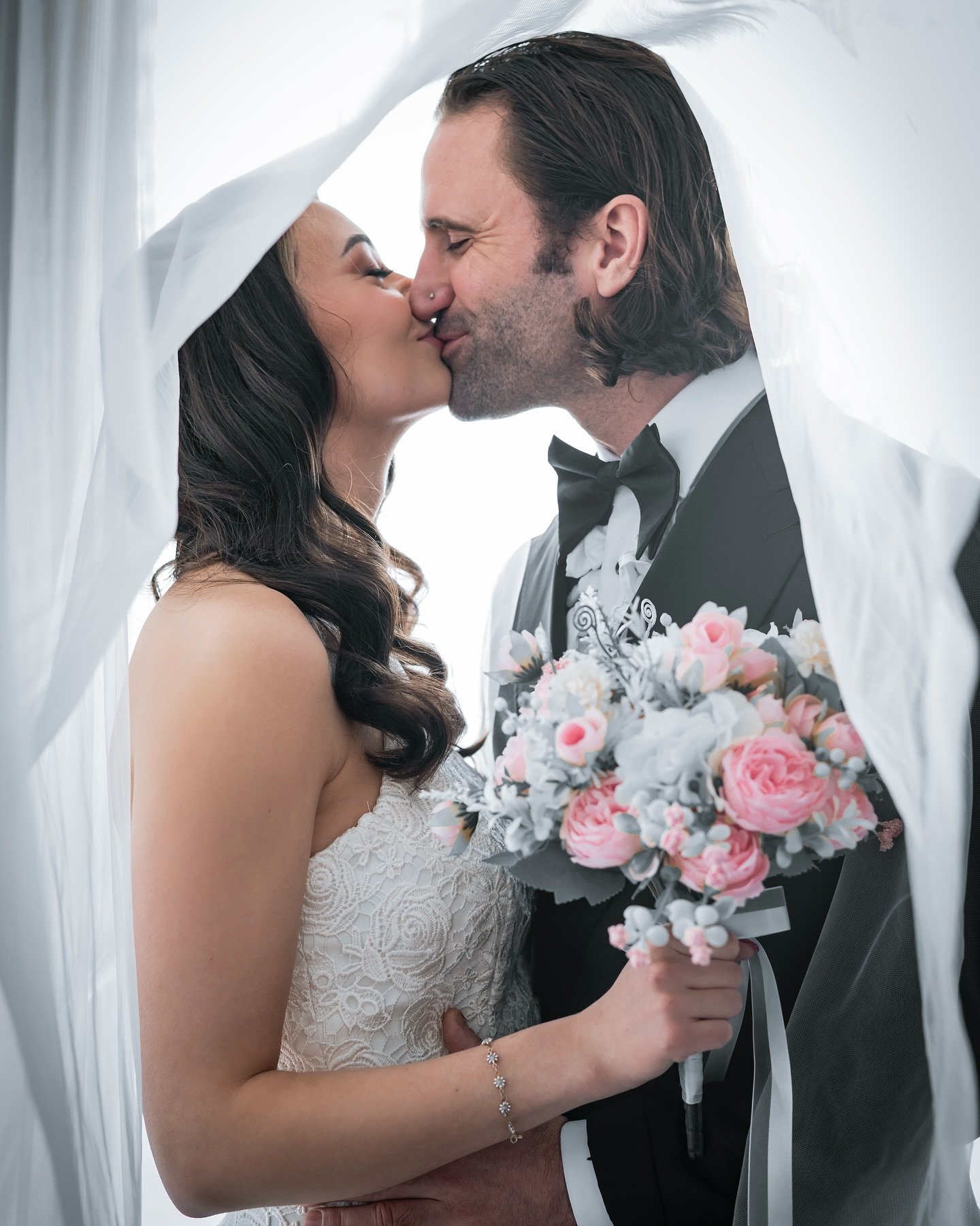 Come on down to the Glenmore convention center on Sunday from 11-4 and say hi at the @brides2bcalgary expo.  If you know anyone getting married tag them here! ☺️
.
Bridal Model:  @nikkiilivia 
Groom Model:  @matthewivaneaton 
Designer:  @catalinadela