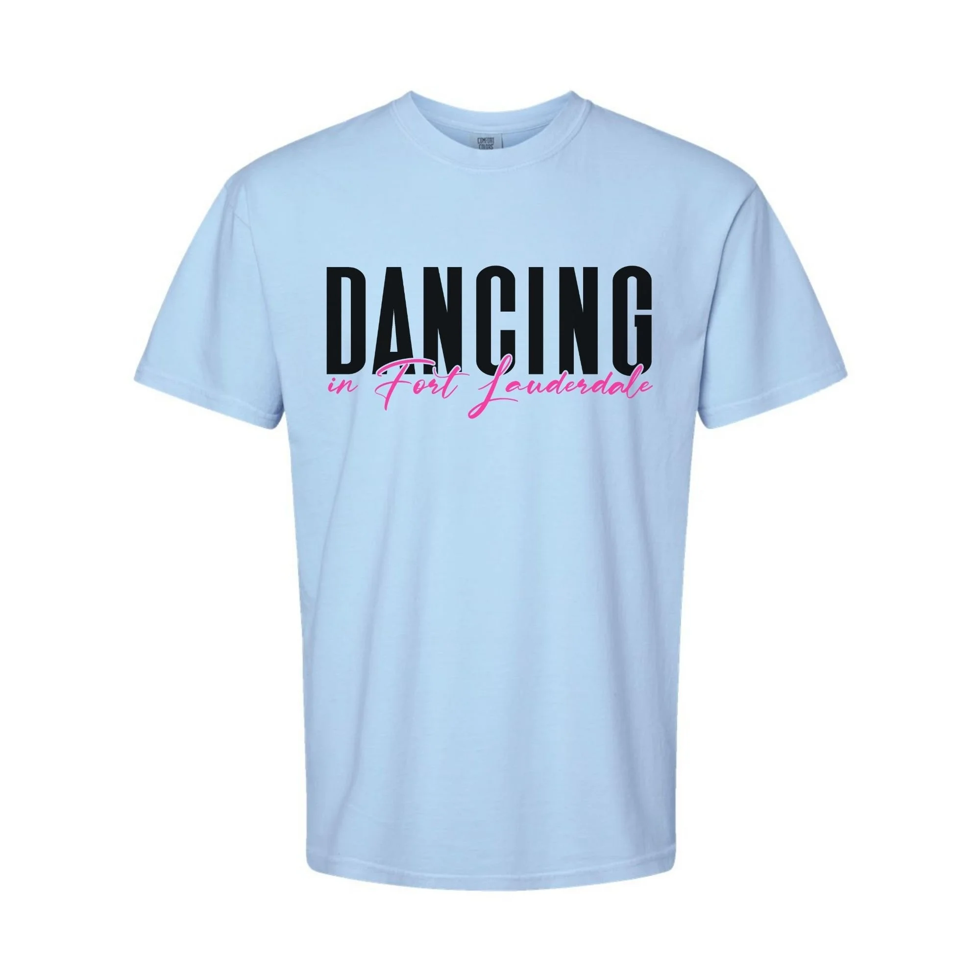 Dancing in Fort Lauderdale T-Shirt in Hydrangea with black and pink print