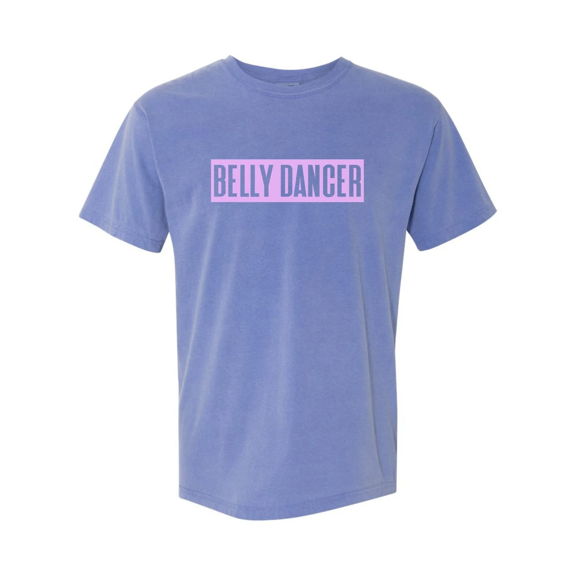 Belly Dancer tee in Periwinkle with pink print