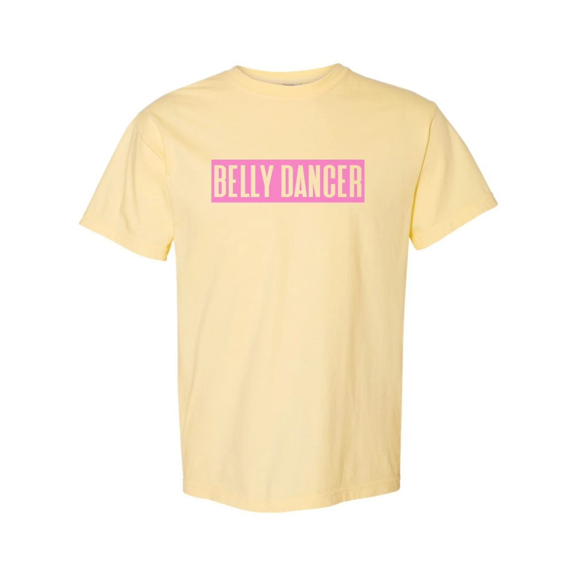 Belly Dancer tee in Banana with pink print