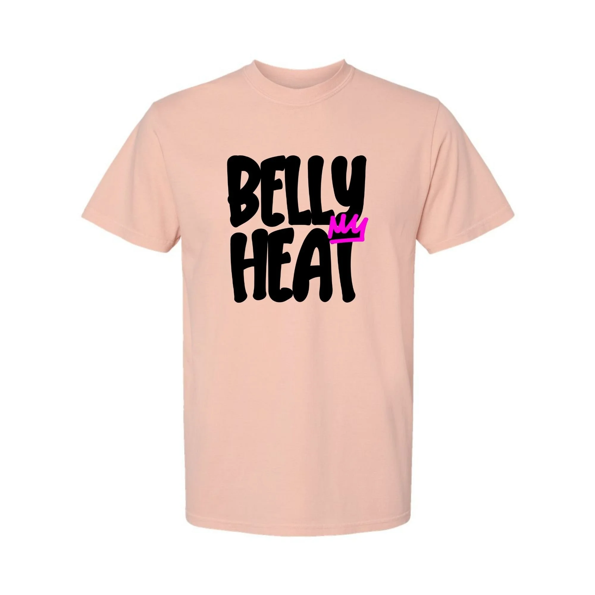 Belly Heat tee in Peachy with black print