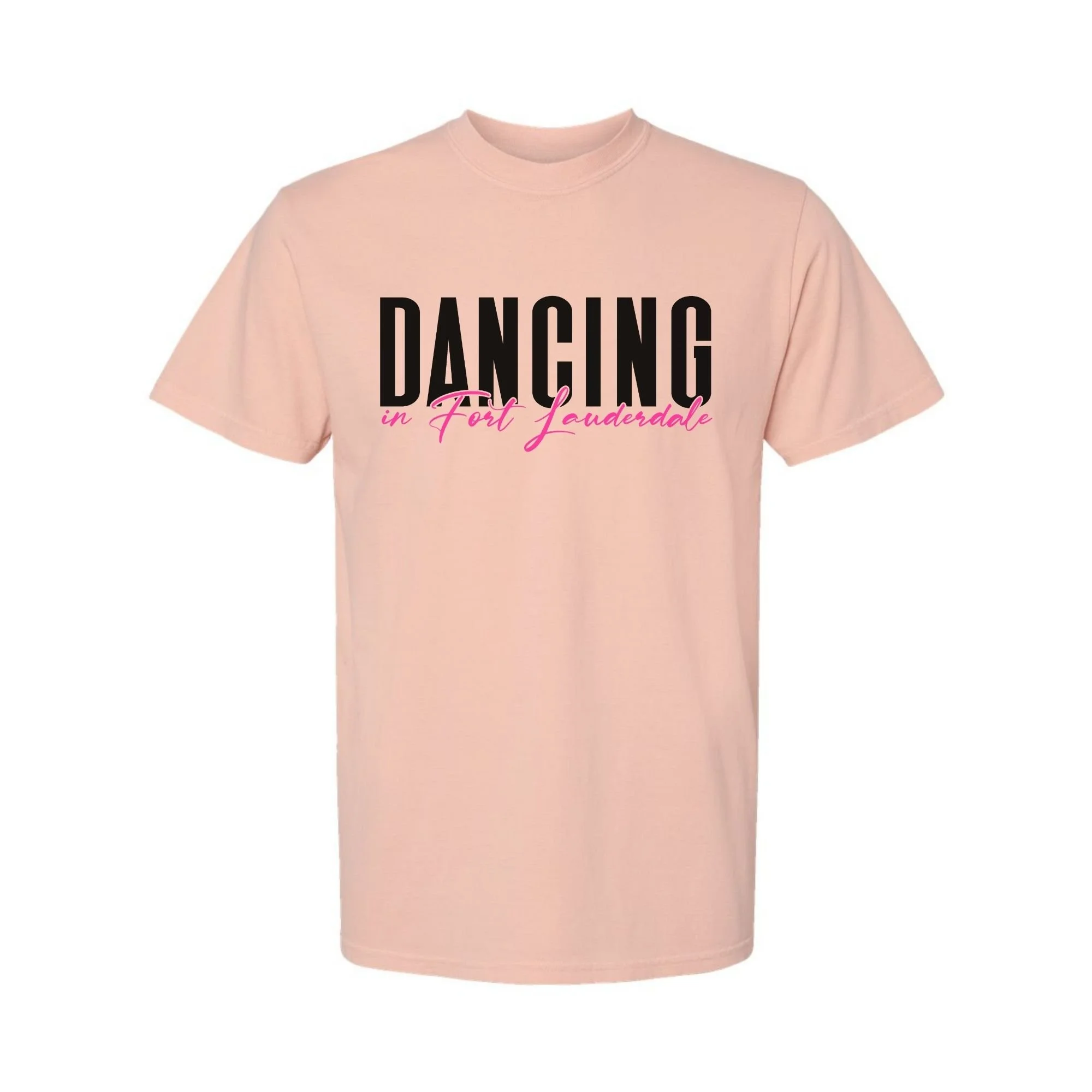 Dancing in Fort Lauderdale T-Shirt in Peachy with black and pink print