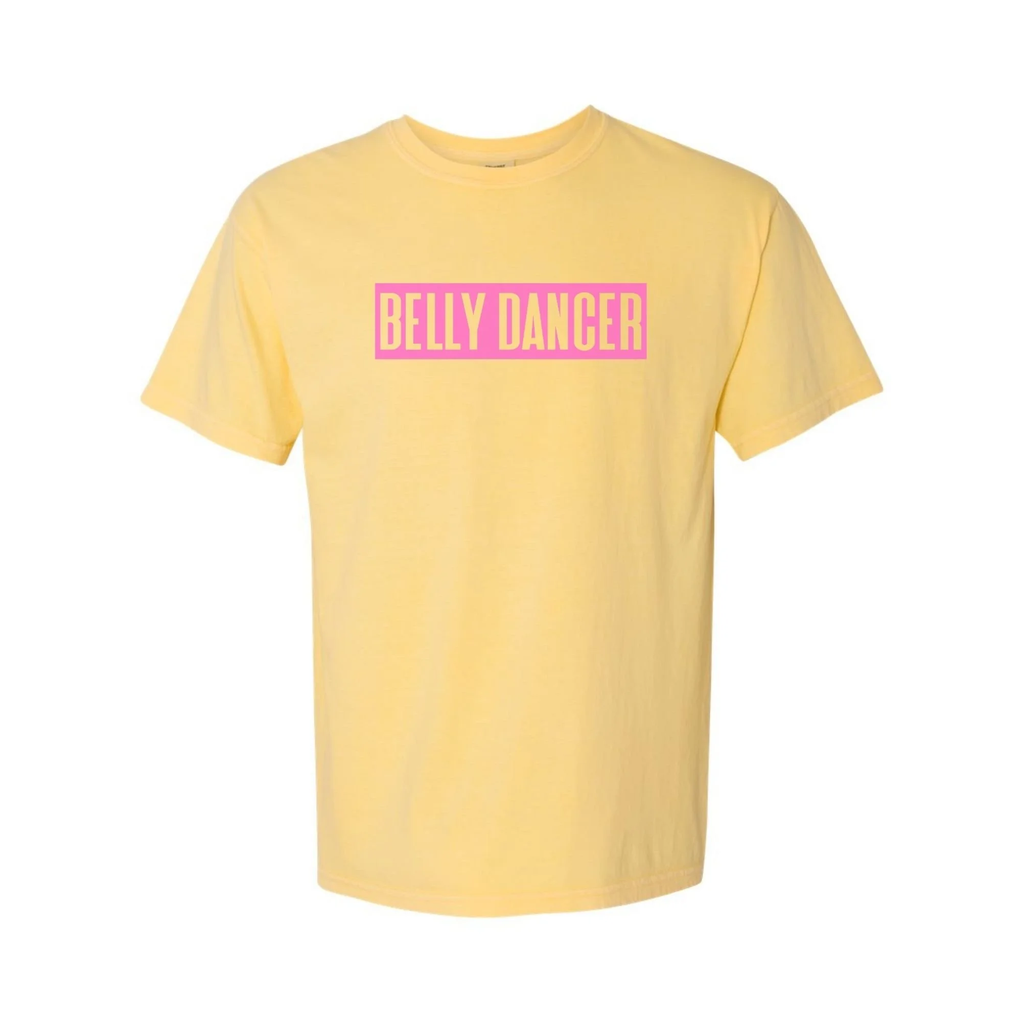Belly Dancer tee in Butter with pink print