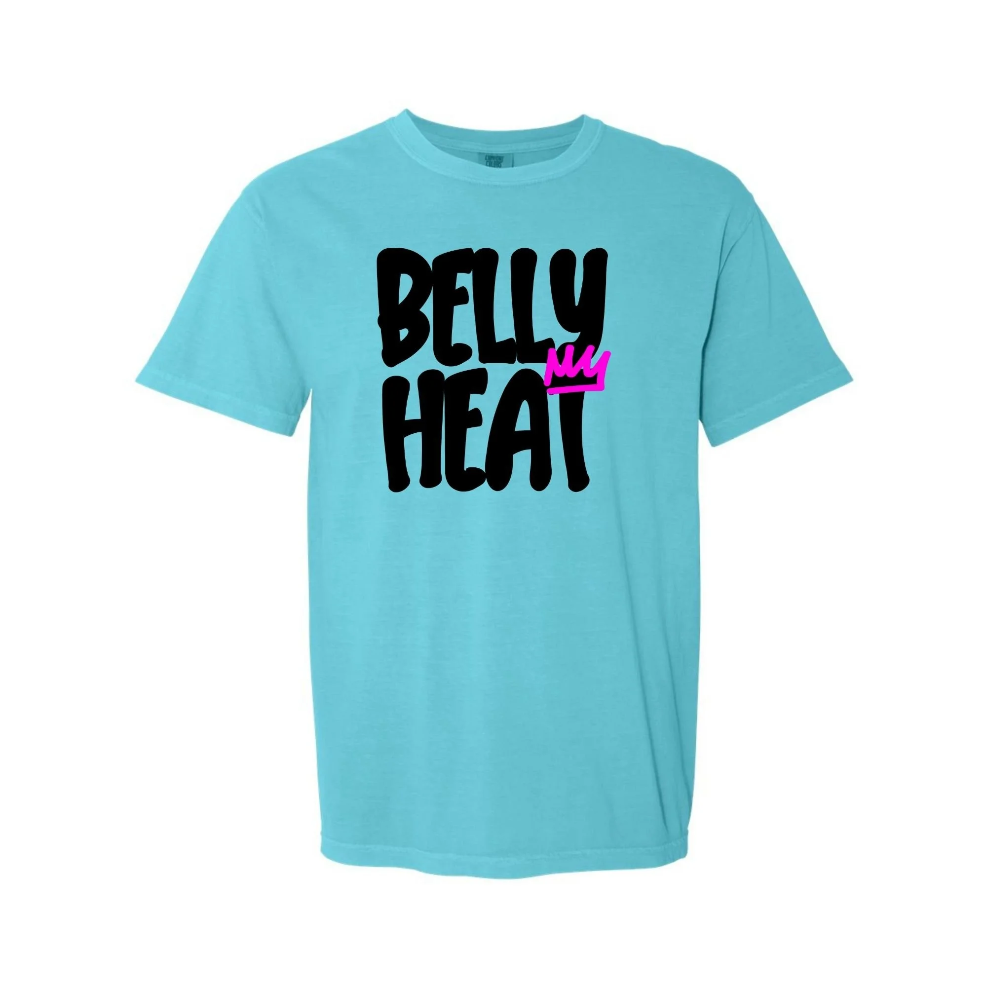 Belly Heat tee in Lagoon with black print