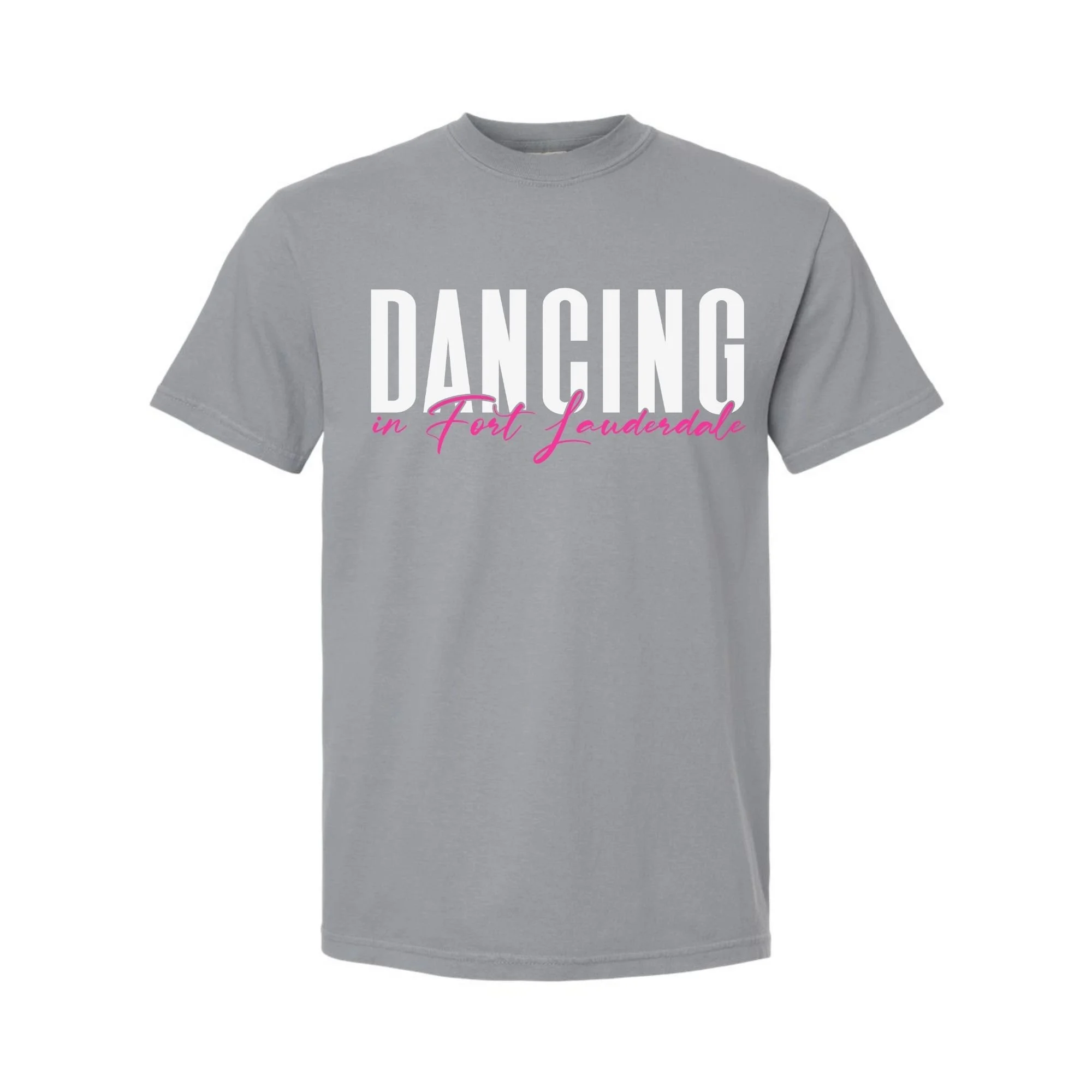 Dancing in Fort Lauderdale T-Shirt in Granite with white and pink print