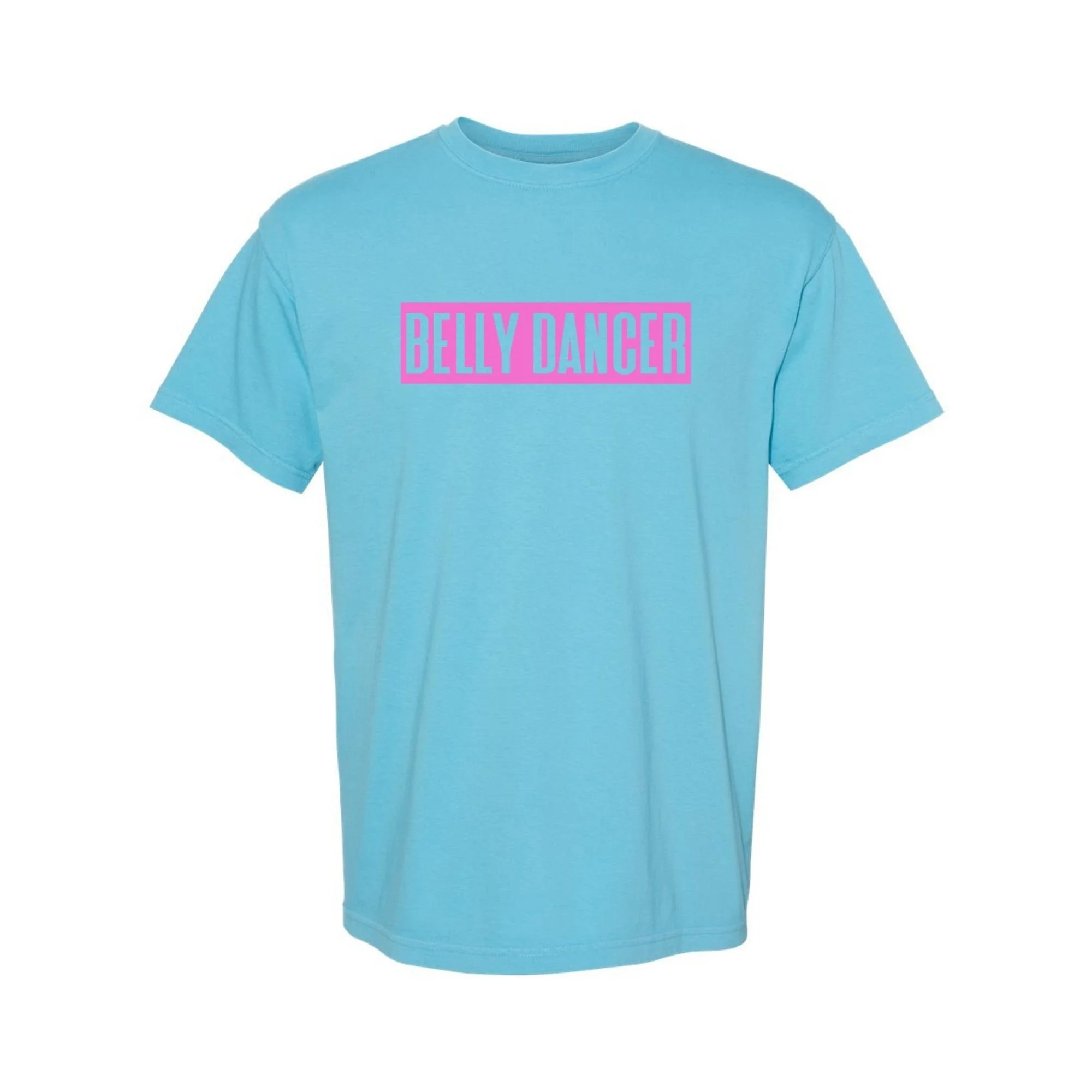 Belly Dancer tee in Sapphire with pink print