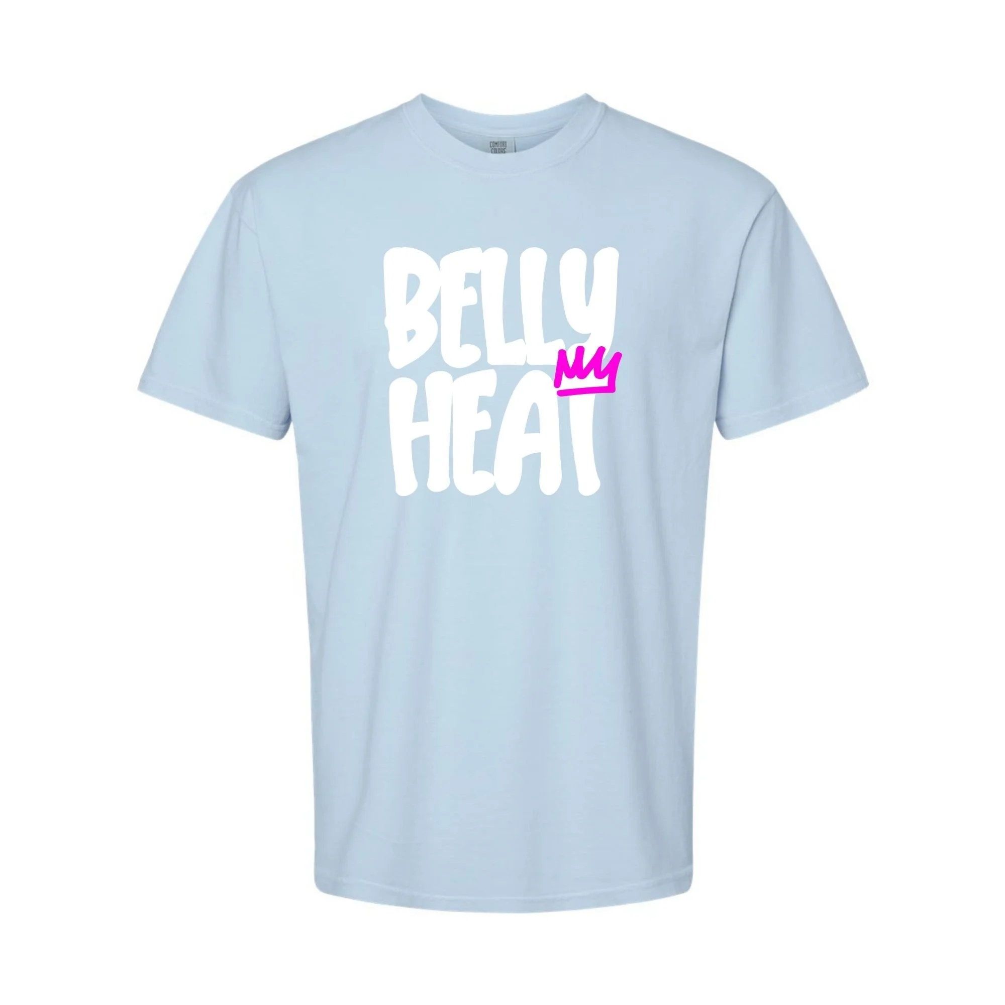 Belly Heat tee in Hydrangea with white print
