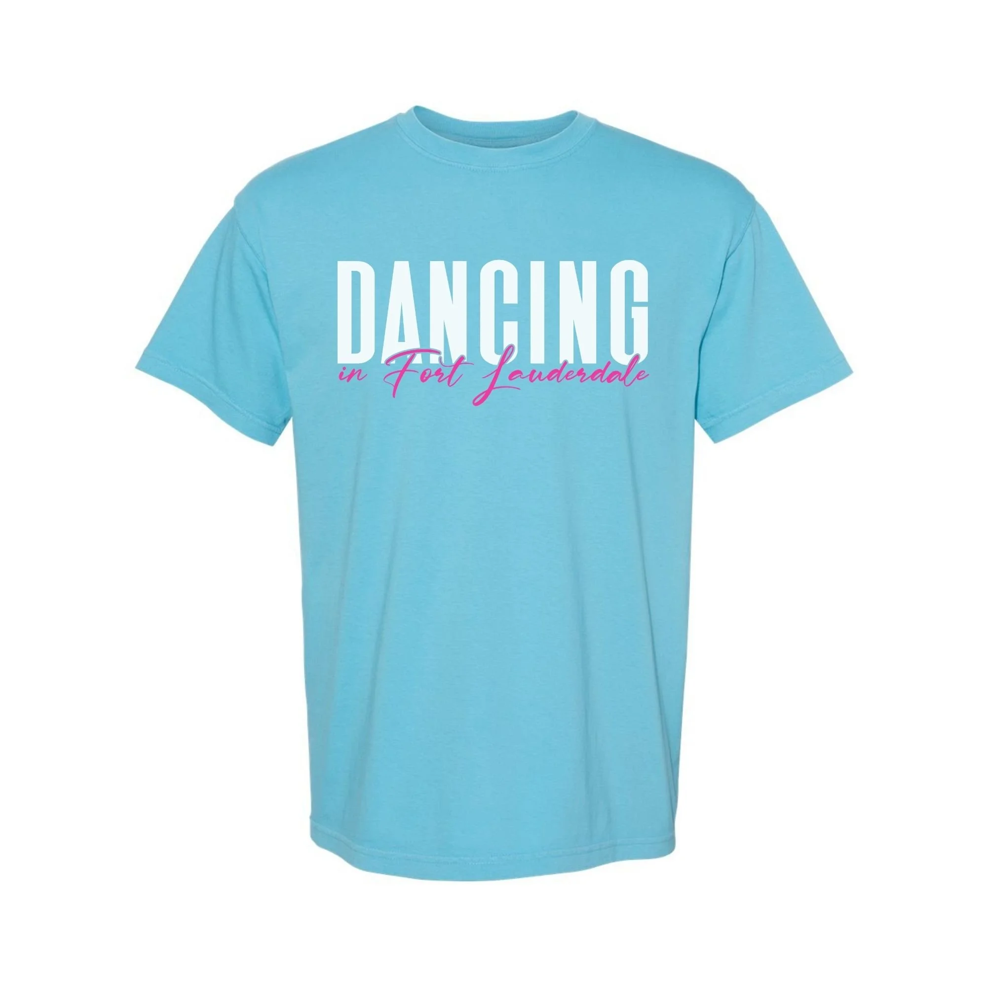 Dancing in Fort Lauderdale T-Shirt in Sapphire with white and pink print