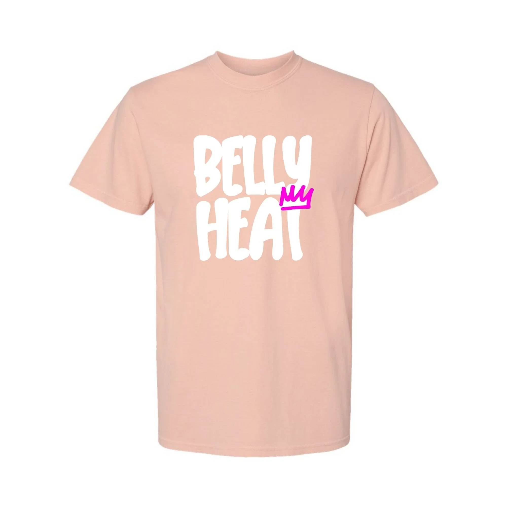 Belly Heat tee in Peachy with white print