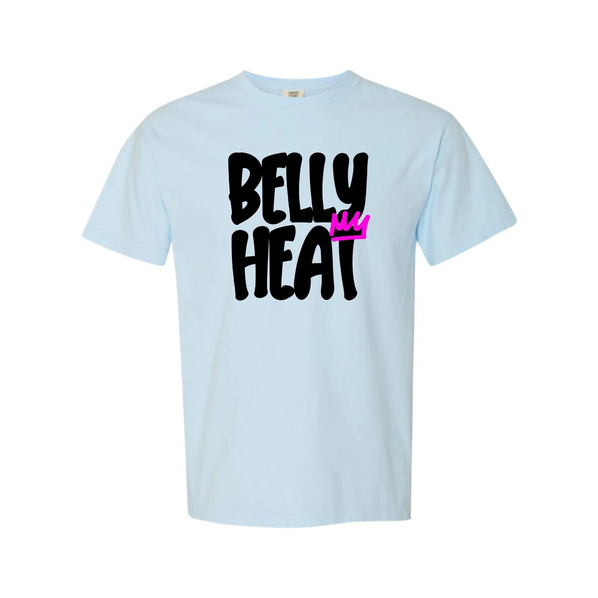 Belly Heat tee in Chambray with black print