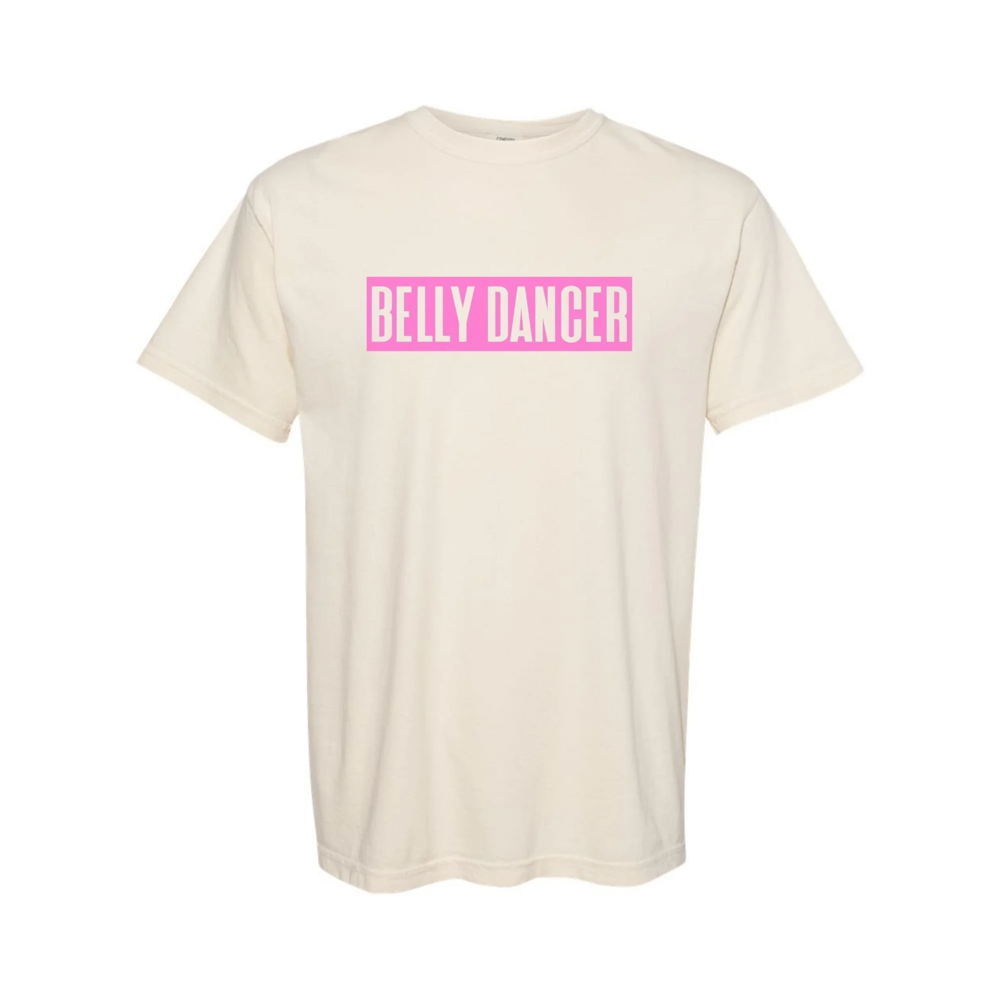 Belly Dancer tee in Ivory with pink print