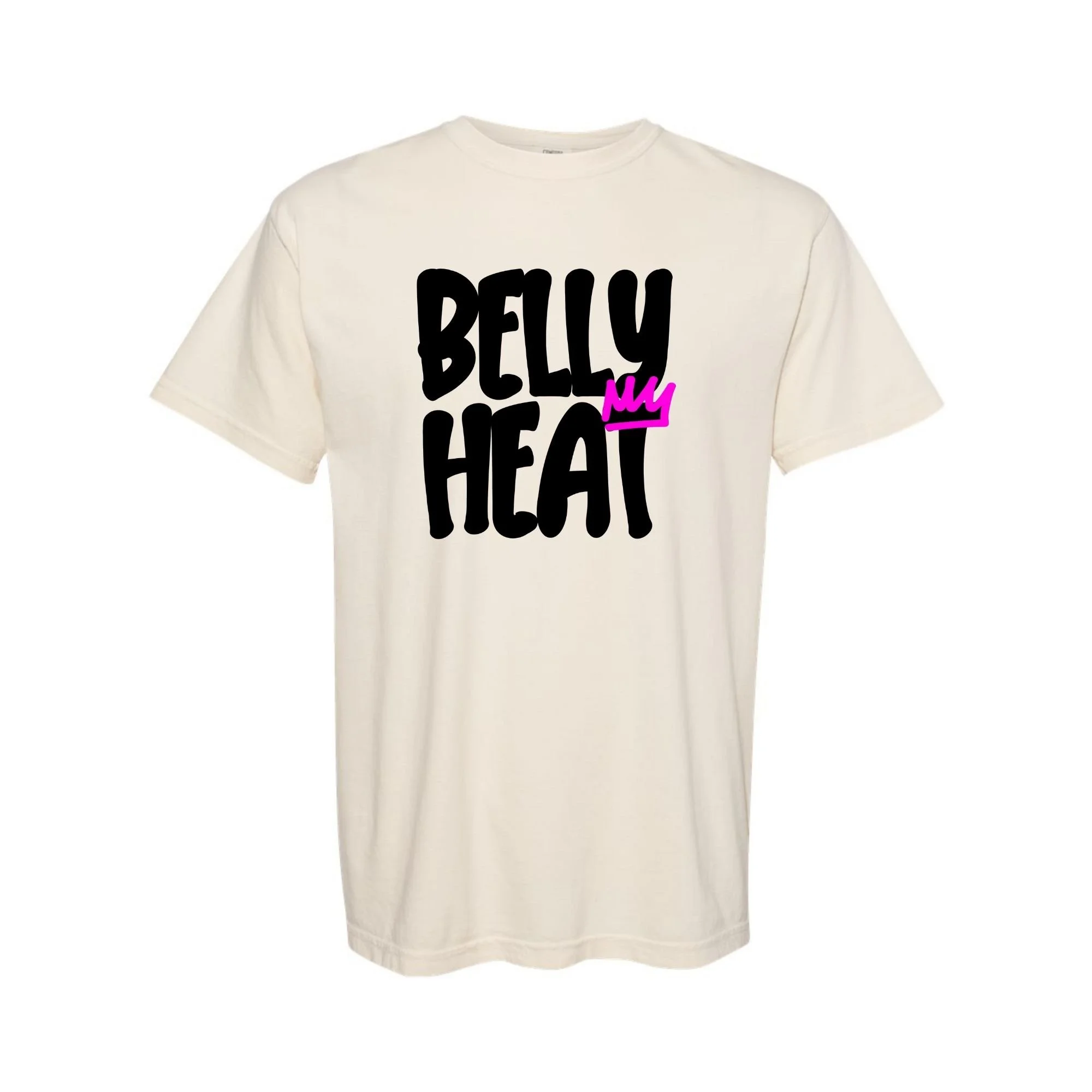 Belly Heat tee in Ivory with black print