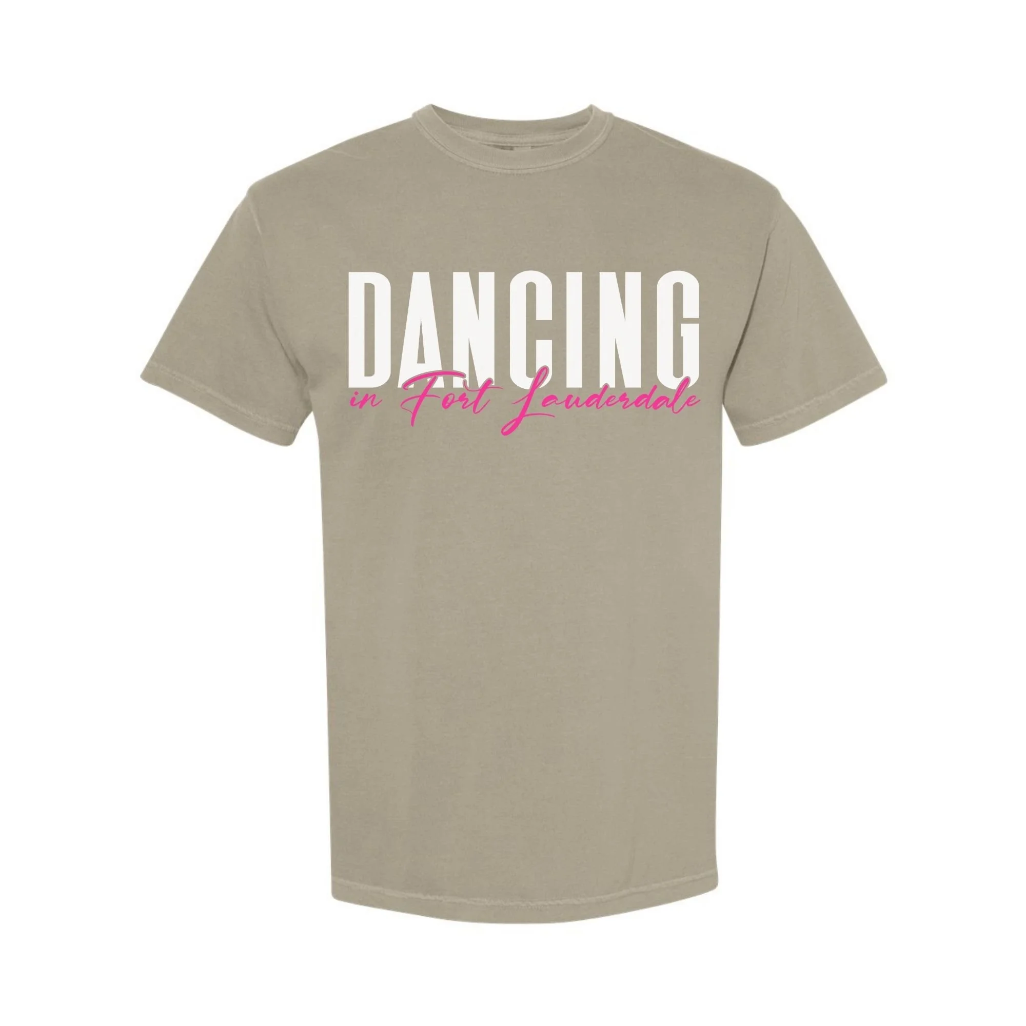 Dancing in Fort Lauderdale T-Shirt in Sandstone with white and pink print