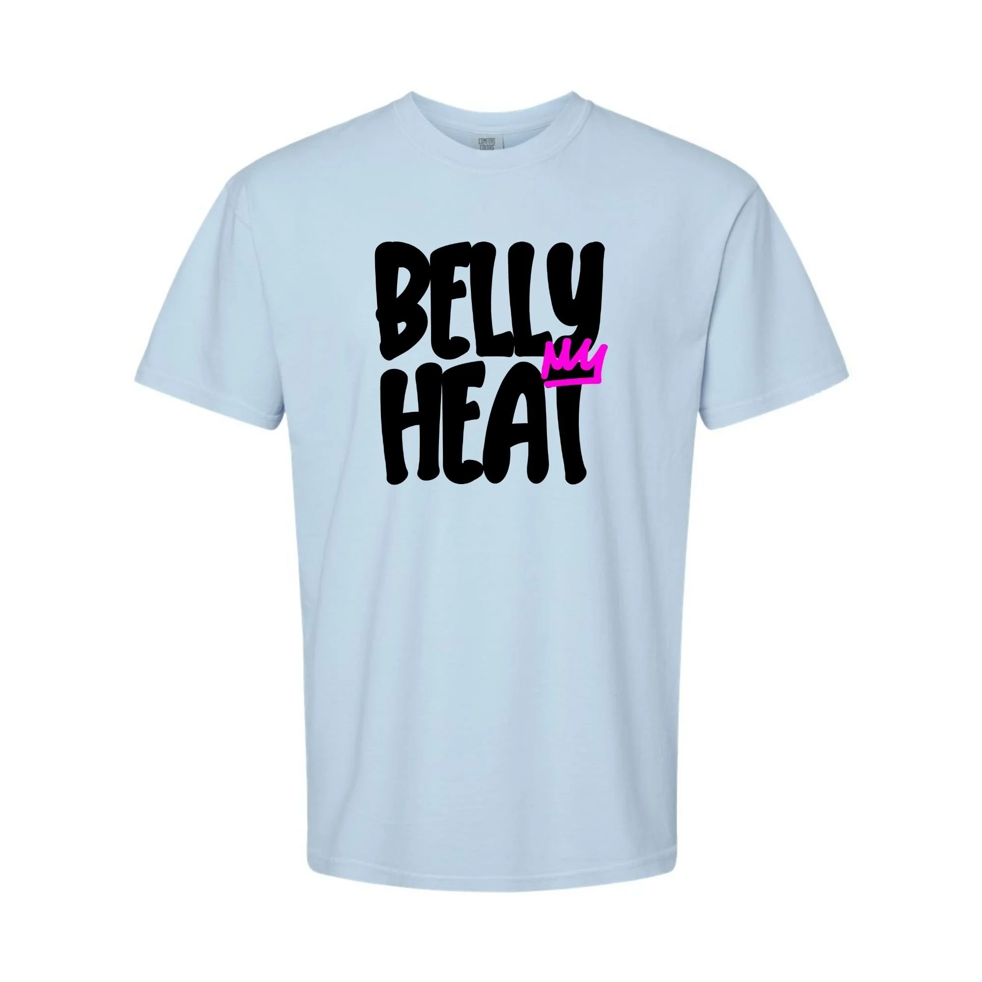 Belly Heat tee in Hydrangea with black print