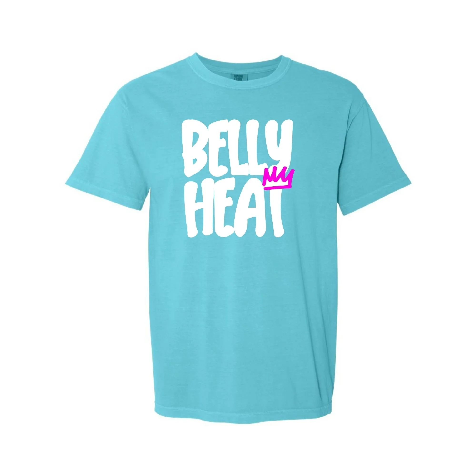 Belly Heat tee in Lagoon with white print