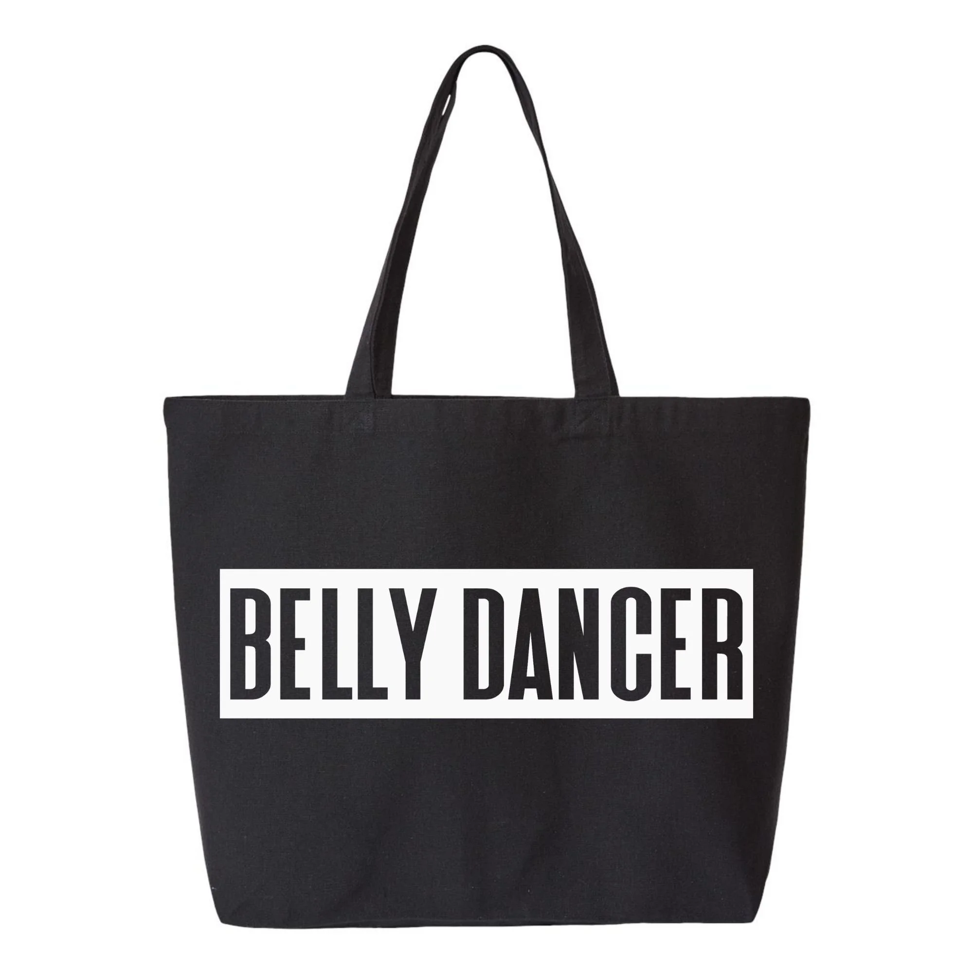 Belly Dancer tote bag in black with white design