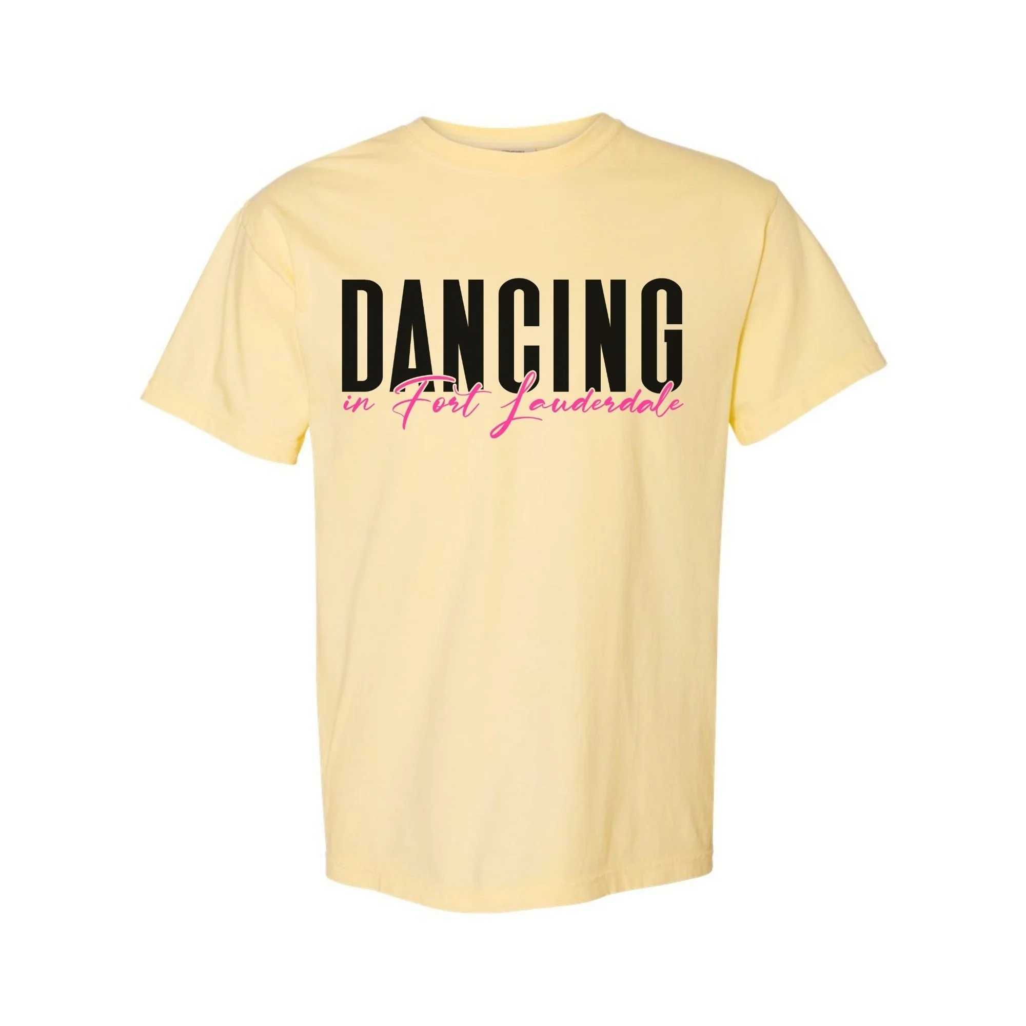 Dancing in Fort Lauderdale T-Shirt in Banana with black and pink print
