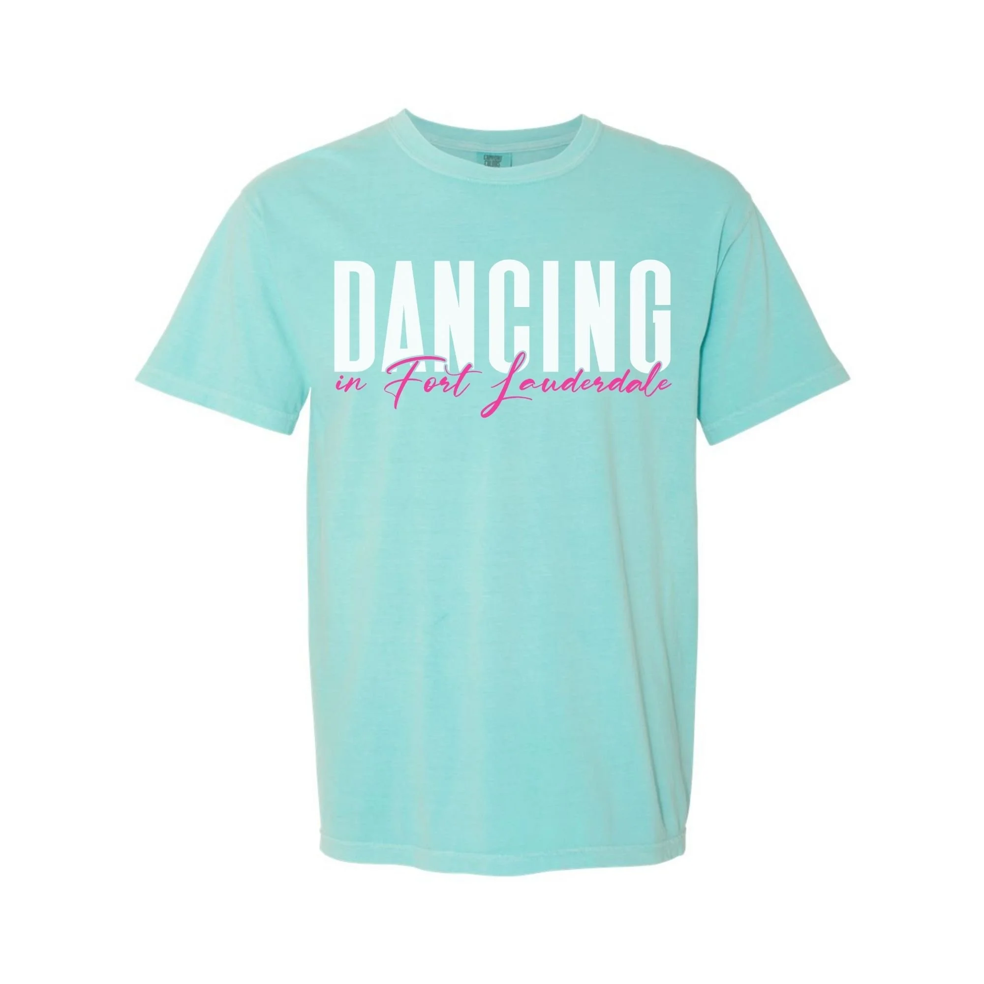 Dancing in Fort Lauderdale T-Shirt in Chalky Mint with white and pink print