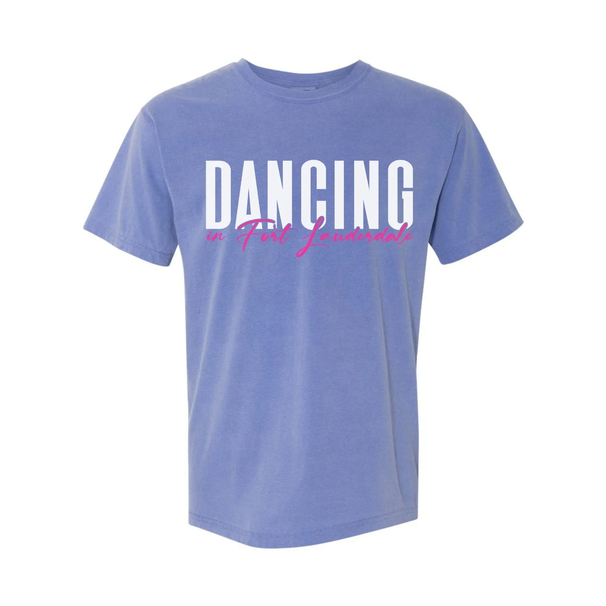 Dancing in Fort Lauderdale T-Shirt in Periwinkle with white and pink print