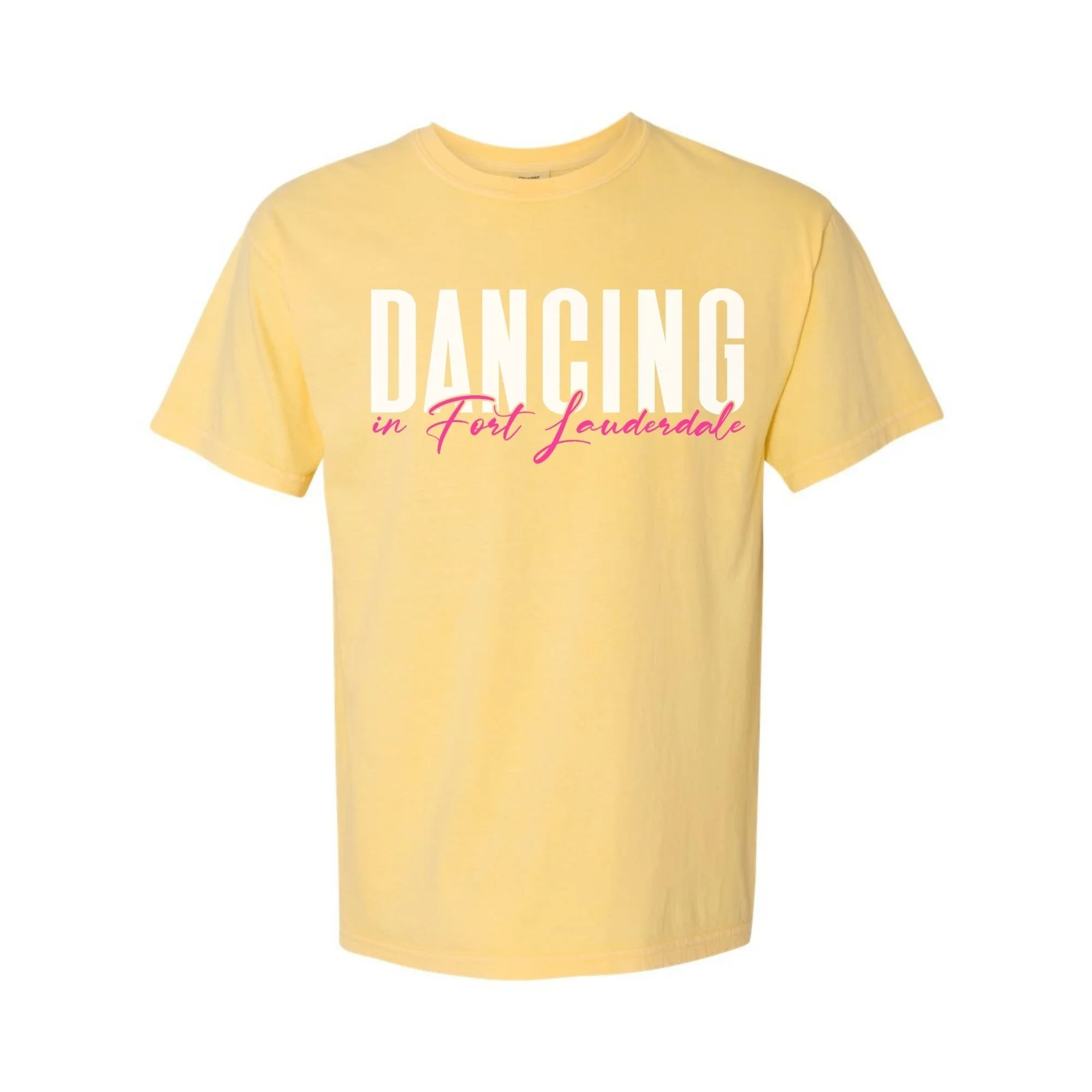Dancing in Fort Lauderdale T-Shirt in Butter with white and pink print