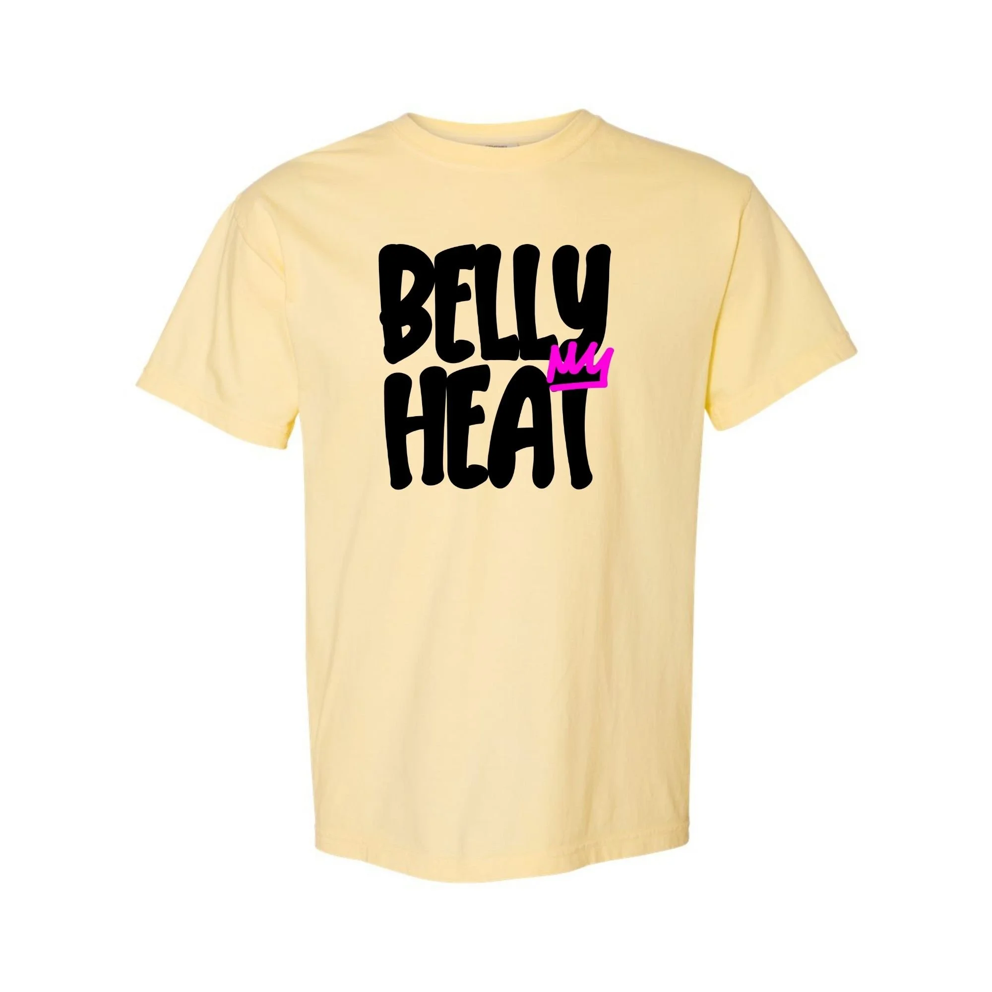 Belly Heat tee in Banana with black print