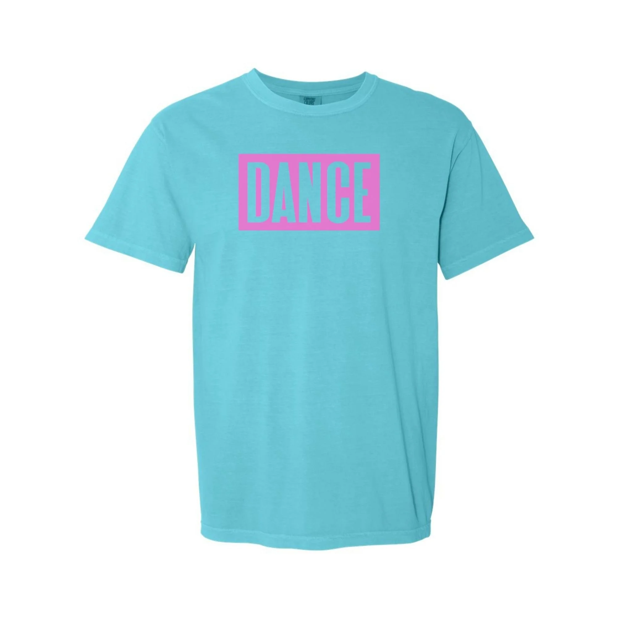 DANCE tee in Lagoon with pink print