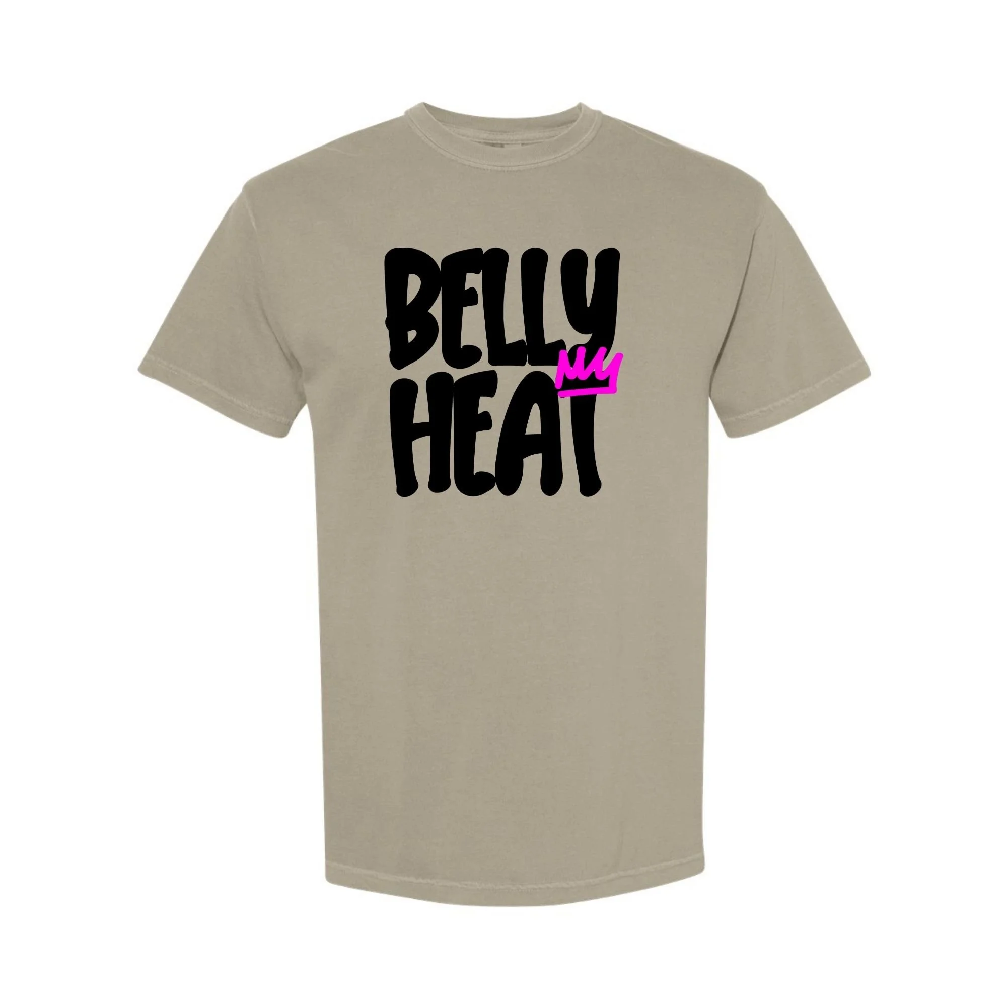 Belly Heat tee in Sandstone with black print