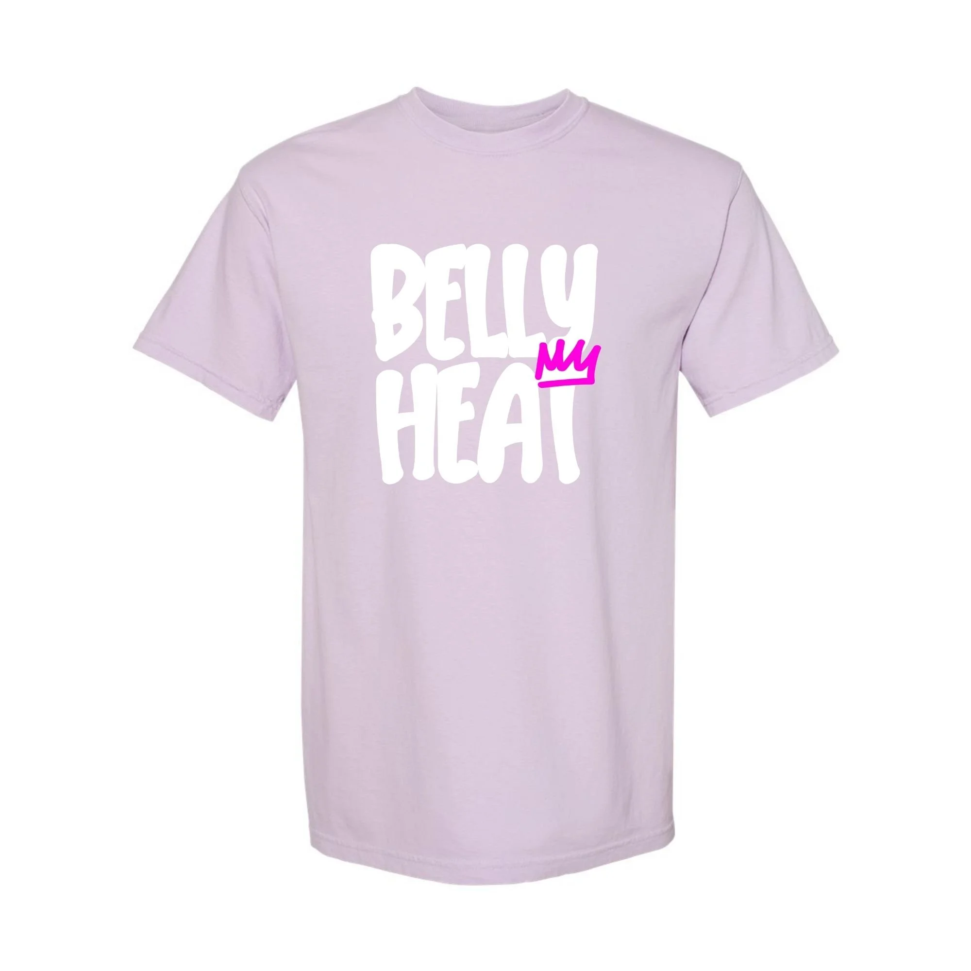 Belly Heat tee in Orchid with whtie print