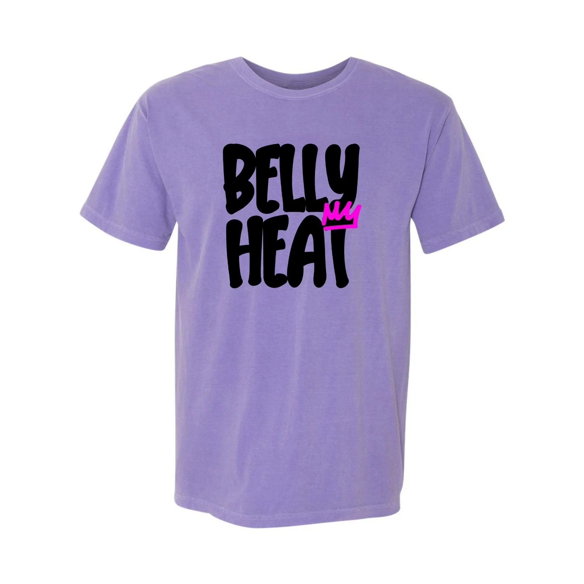 Belly Heat tee in Violet with black print