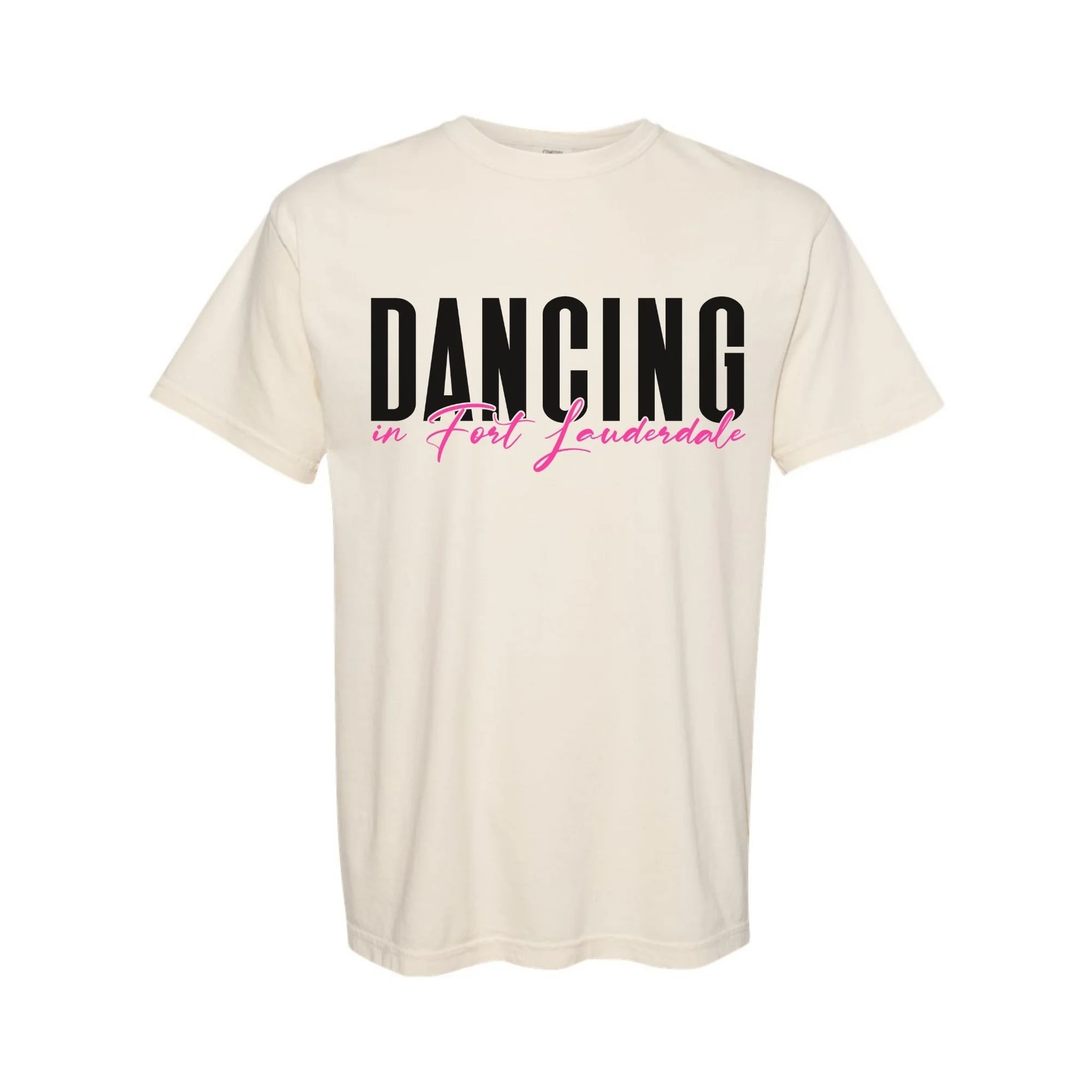Dancing in Fort Lauderdale T-Shirt in Ivory with black and pink print