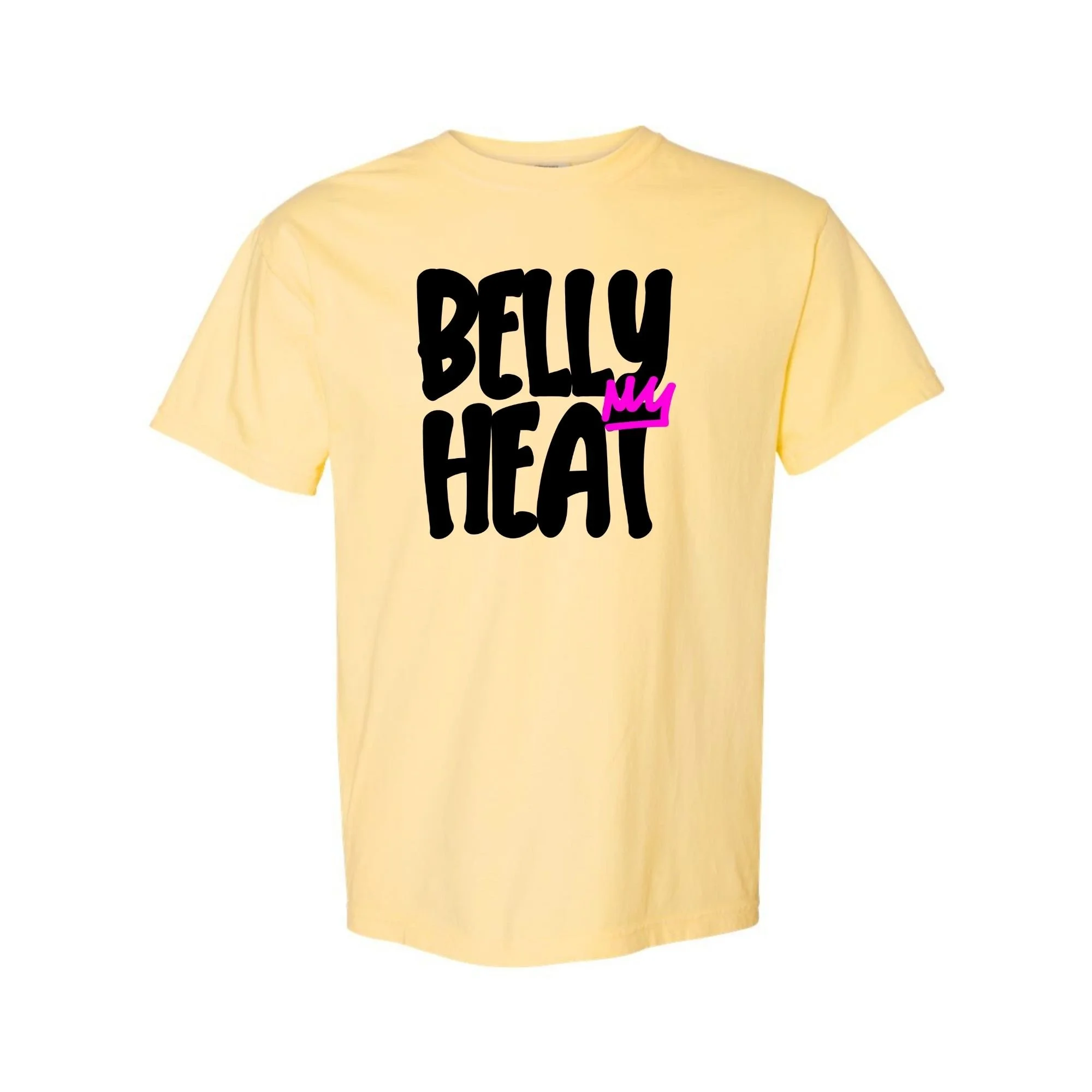 Belly Heat tee in Butter with black print