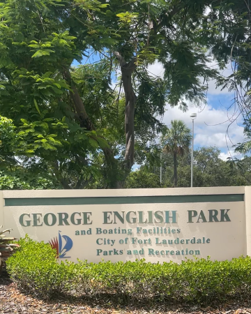 George English Park sign in Fort Lauderdale, FL where Belly Heat outdoor dance fitness classes take place
