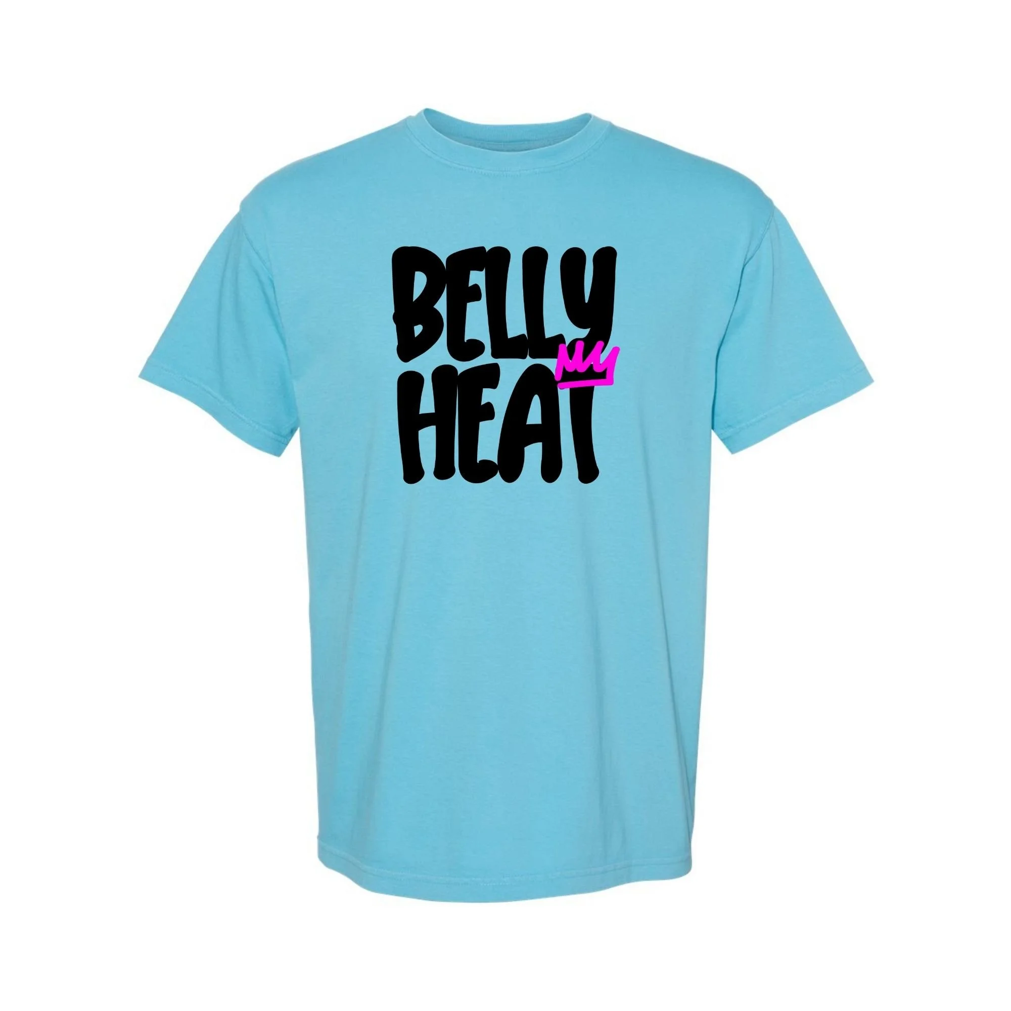 Belly Heat tee in Sapphire with black print