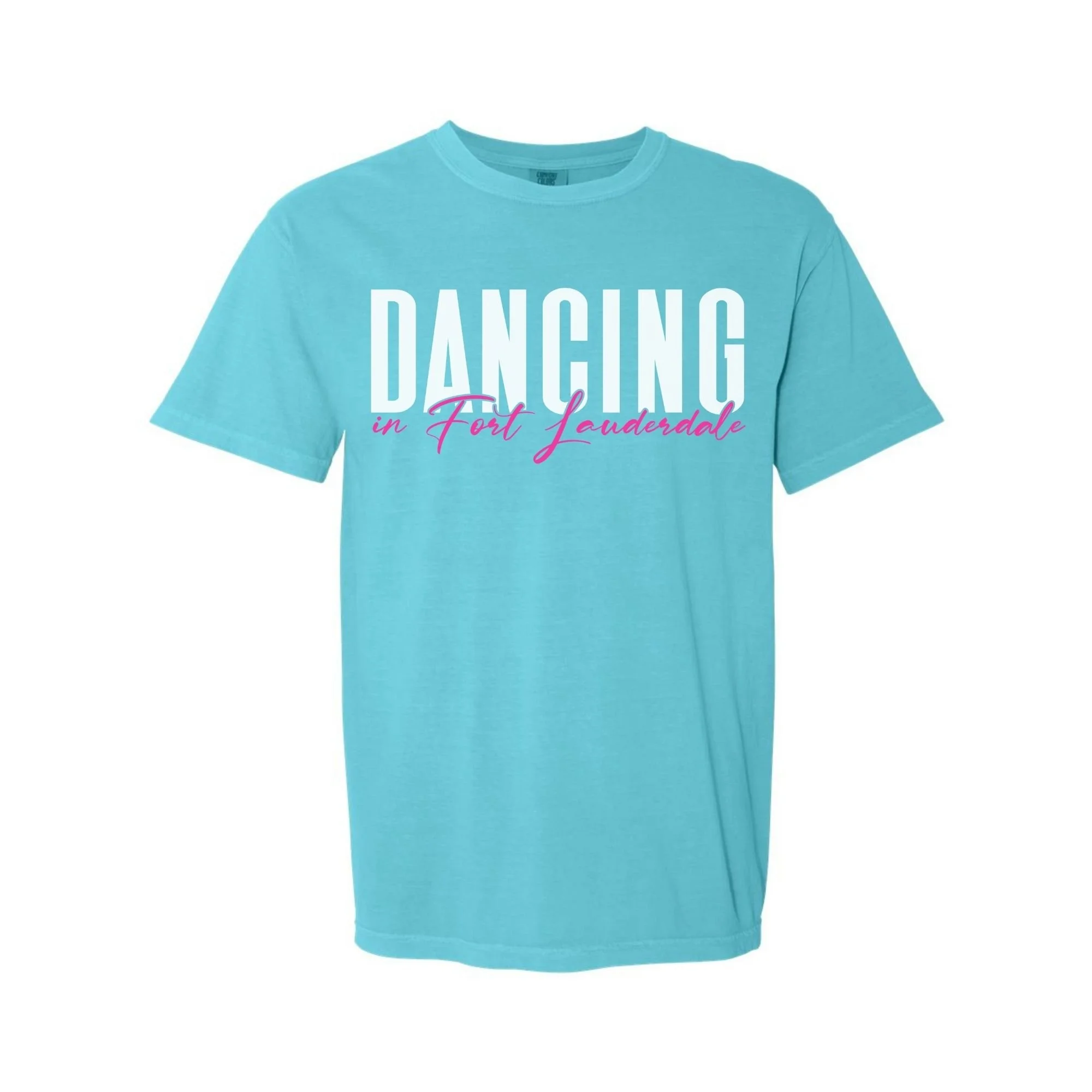 Dancing in Fort Lauderdale T-Shirt in Lagoon with white and pink print