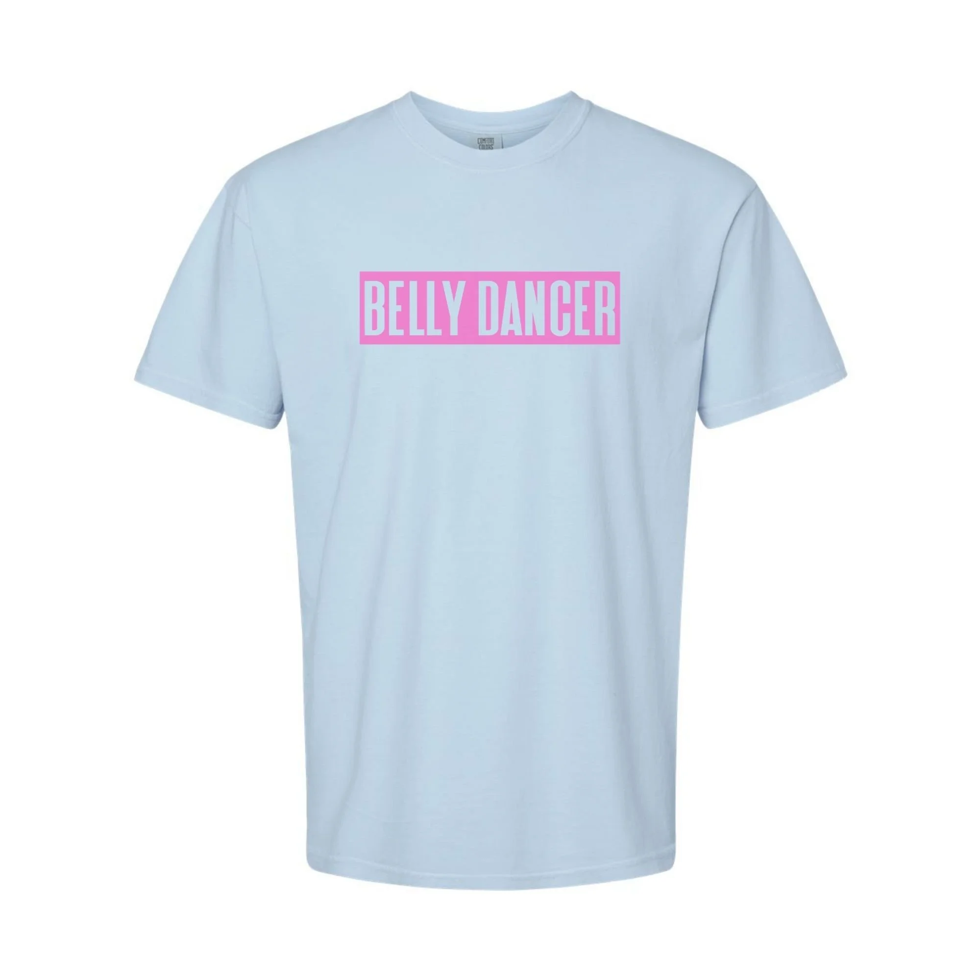 Belly Dancer tee in Hydrangea with pink print