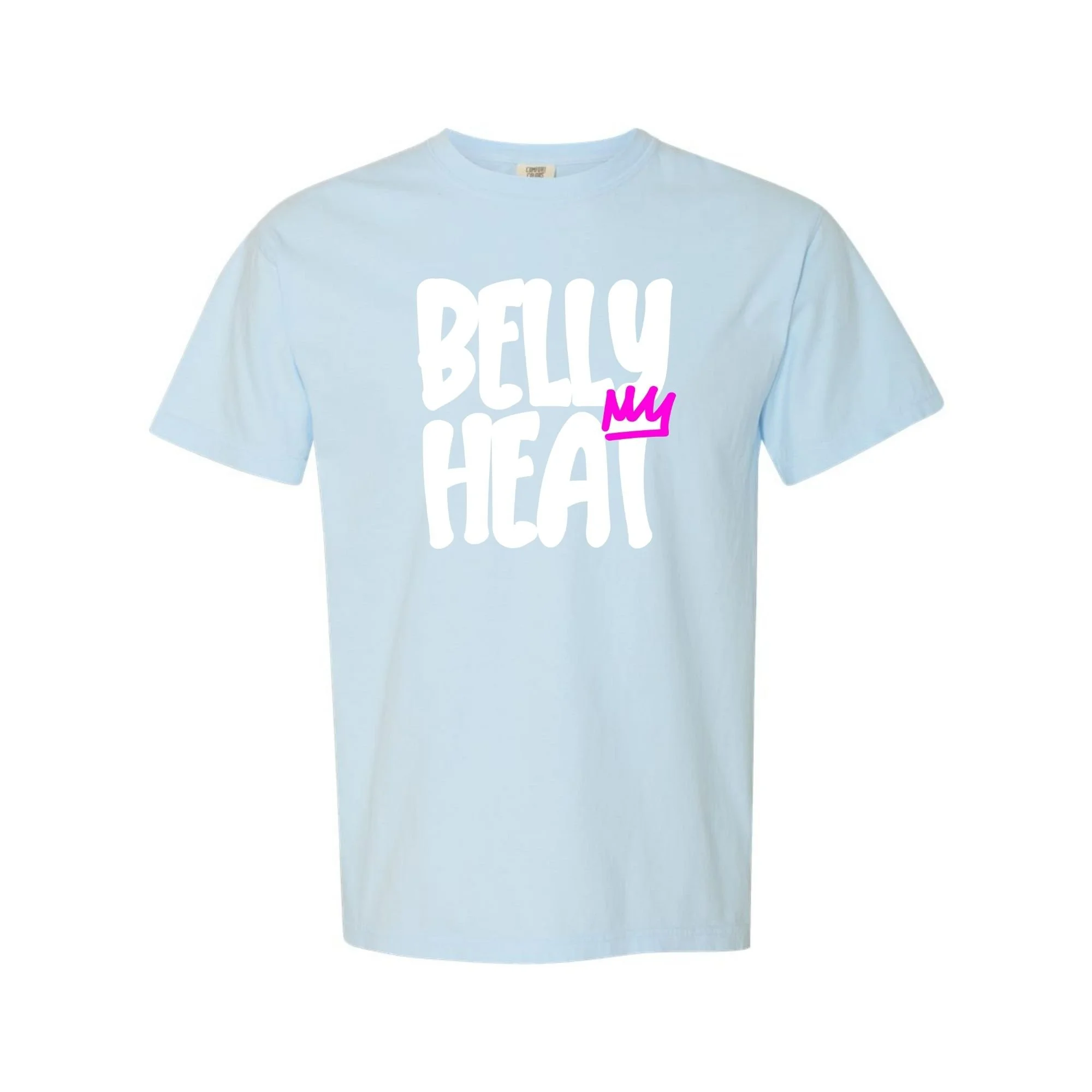 Belly Heat tee in Chambray with white print
