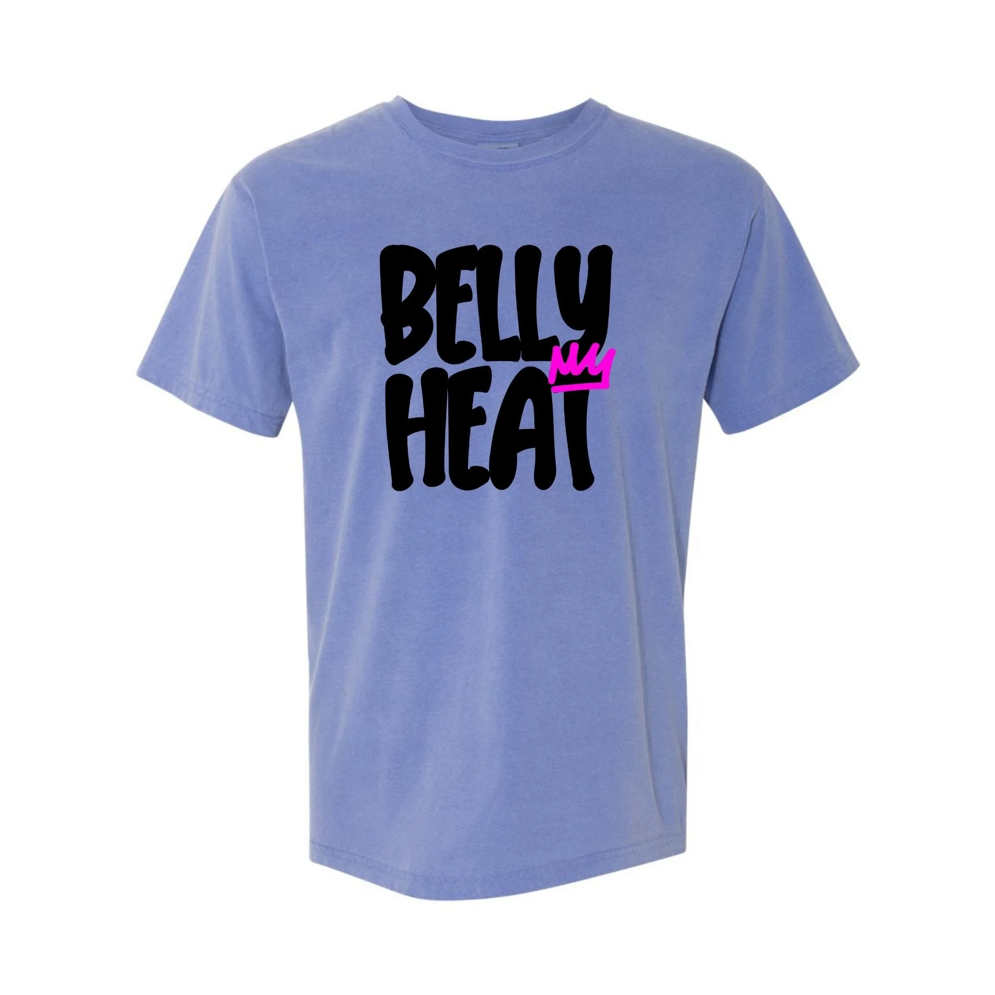 Belly Heat tee in Periwinkle with black print