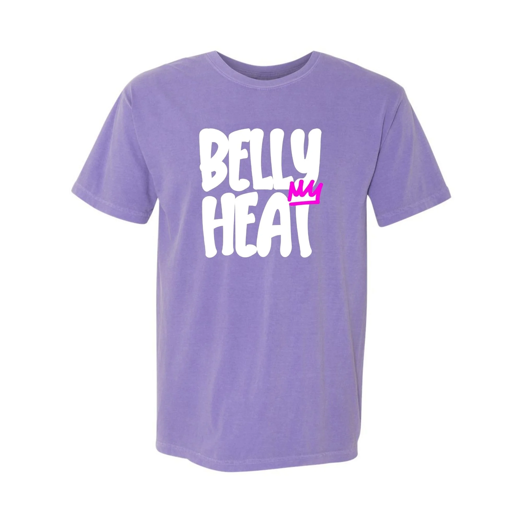 Belly Heat tee in Violet with white print