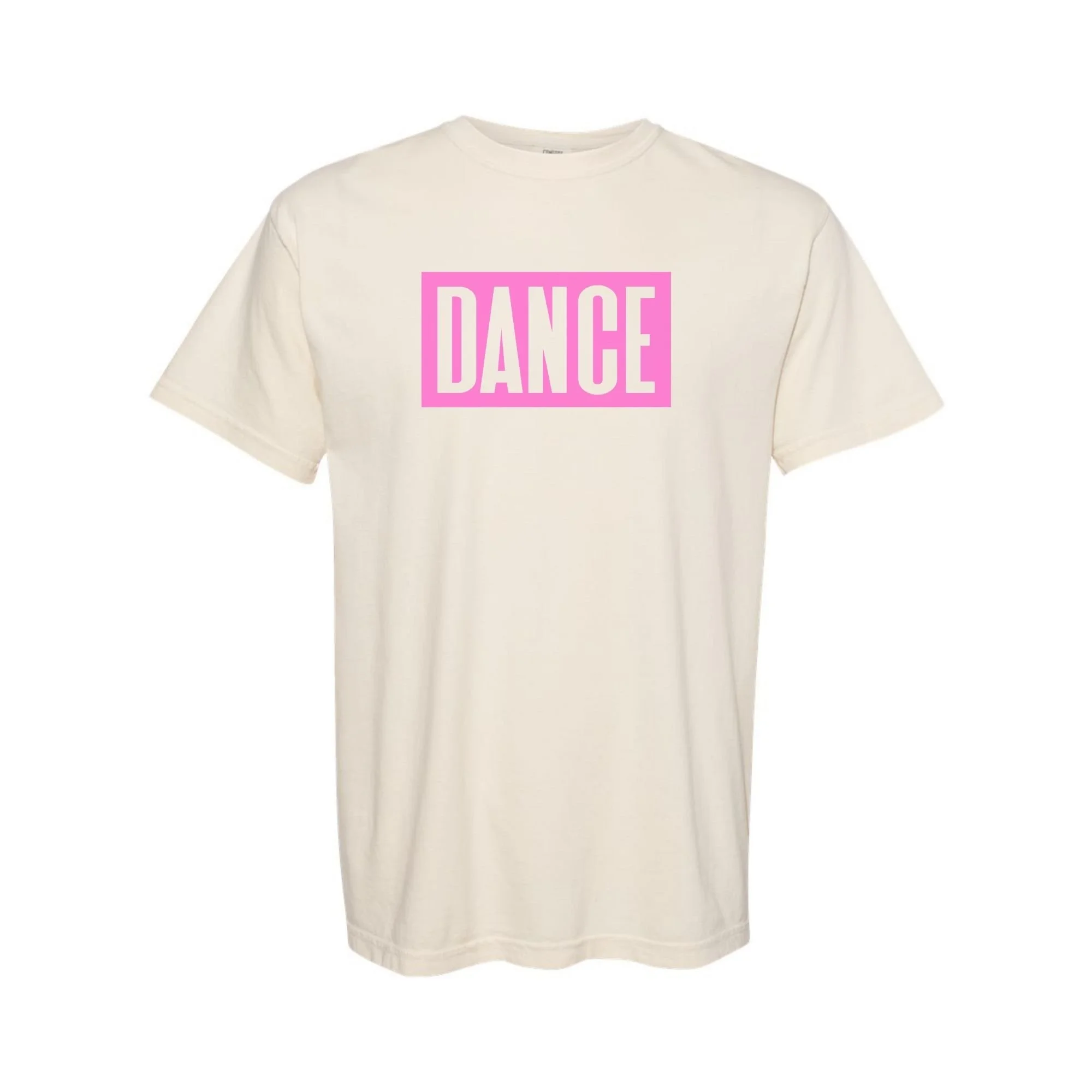 DANCE tee in Ivory with pink print